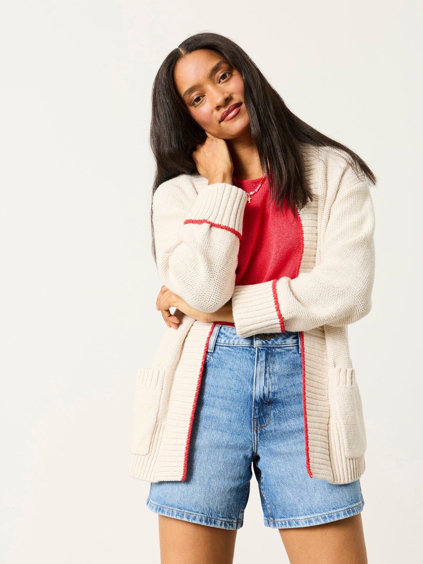 Image 1 of 7 of FatFace Shrimp Cardigan - White