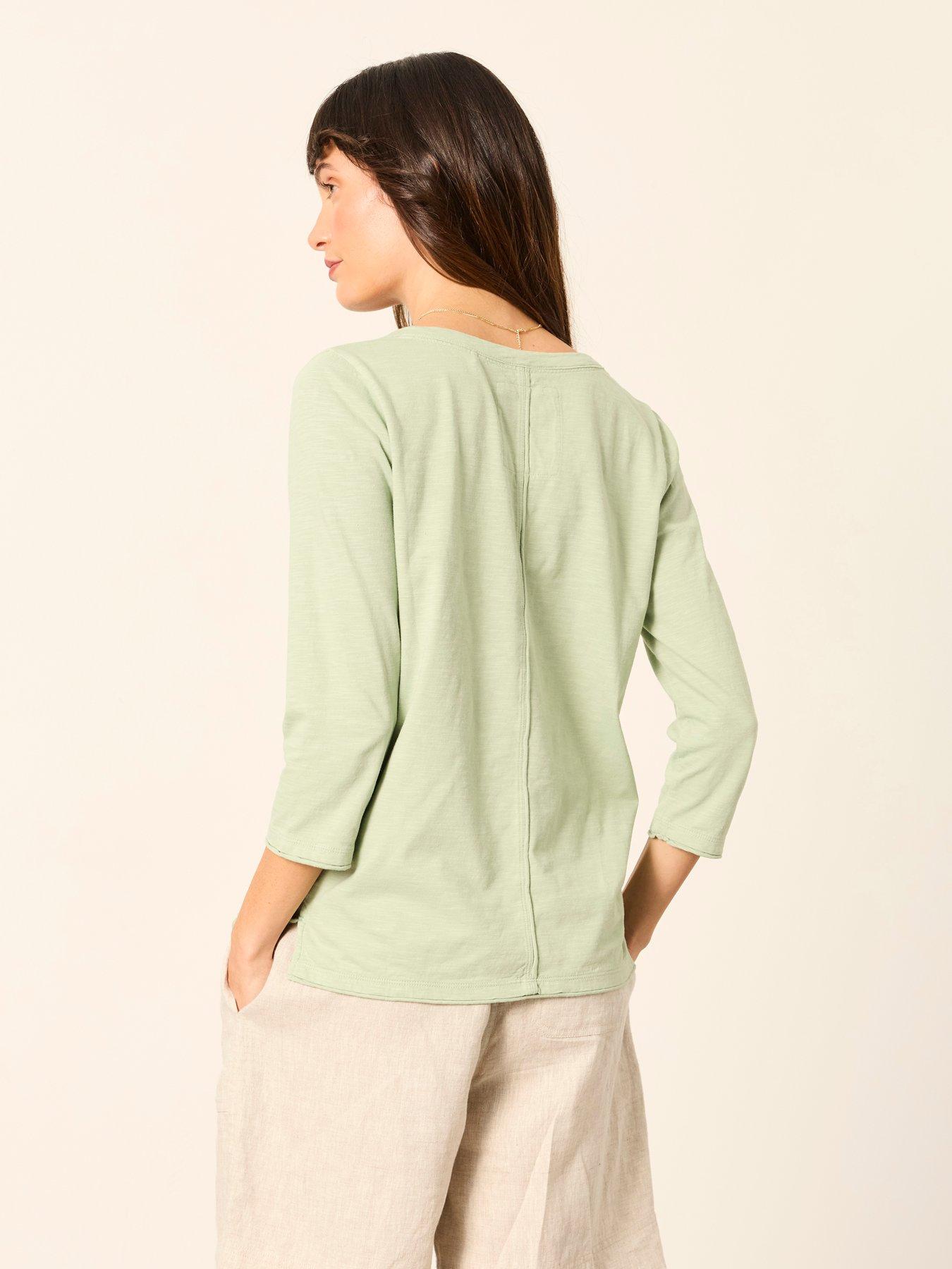 Image 2 of 5 of FatFace Aster 3/4 Sleeve V Neck T-Shirt - Green