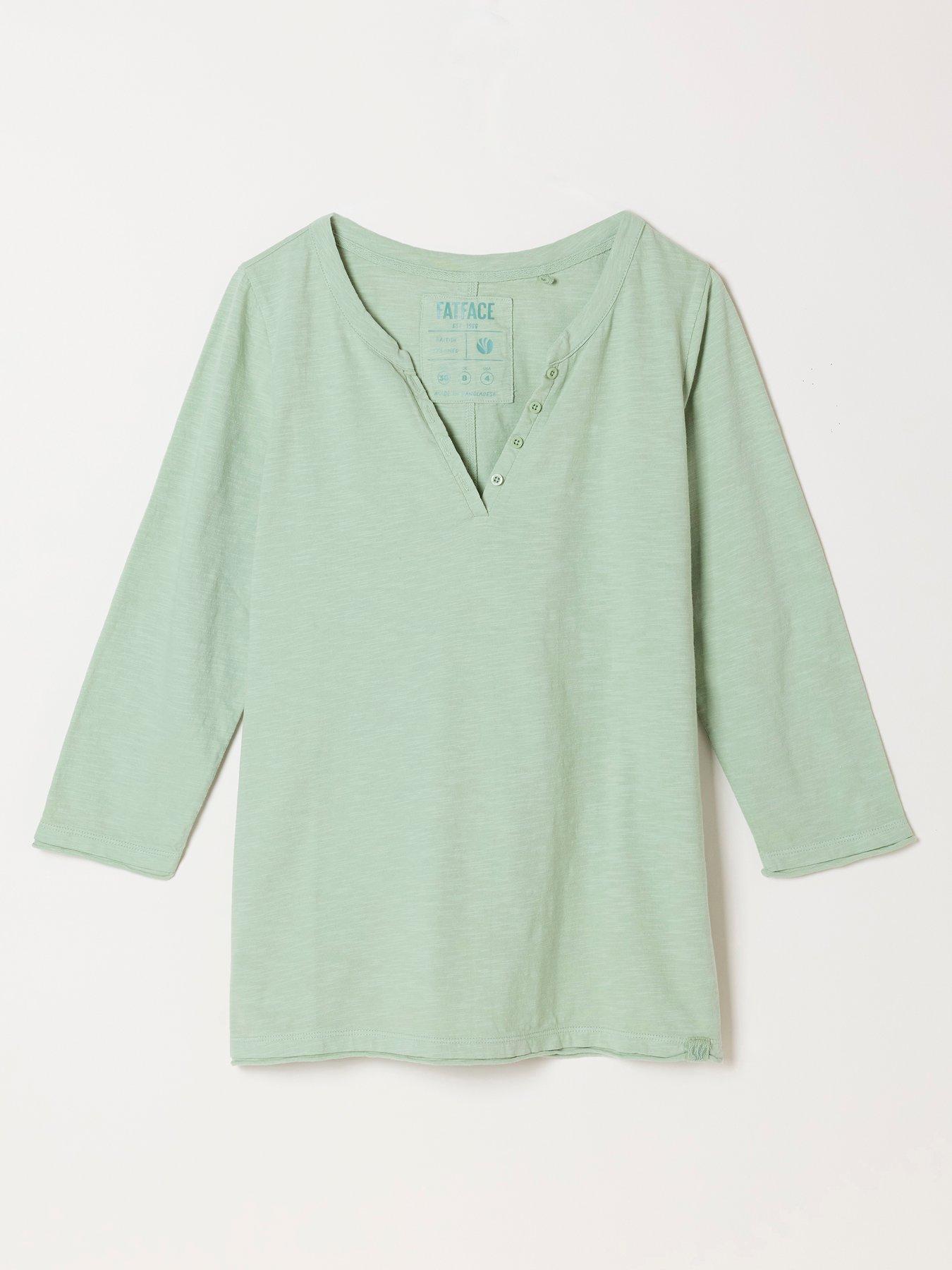 Image 5 of 5 of FatFace Aster 3/4 Sleeve V Neck T-Shirt - Green