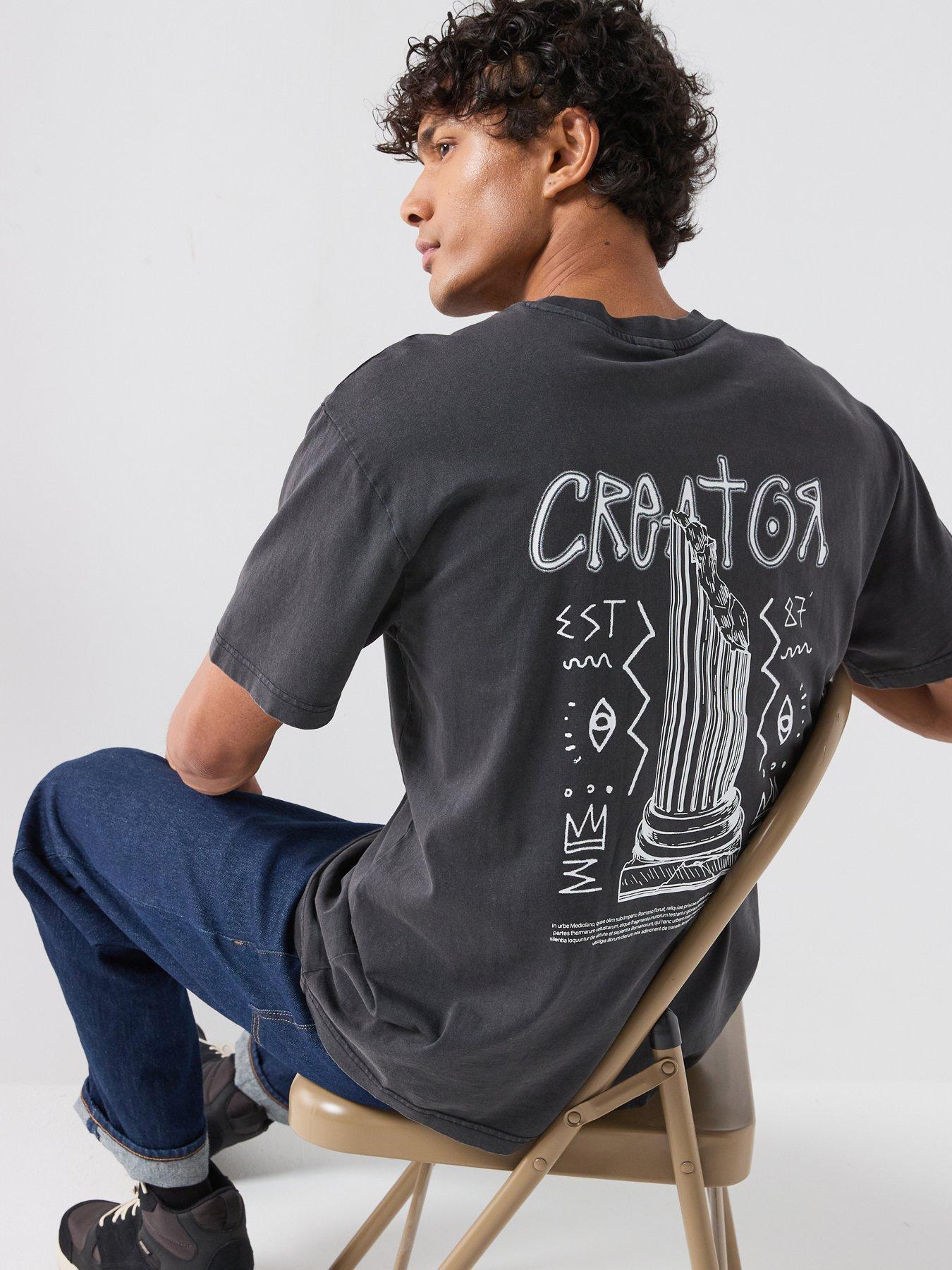 Image 1 of 6 of ONLY & SONS Fred Creative Washed T-Shirt - Black