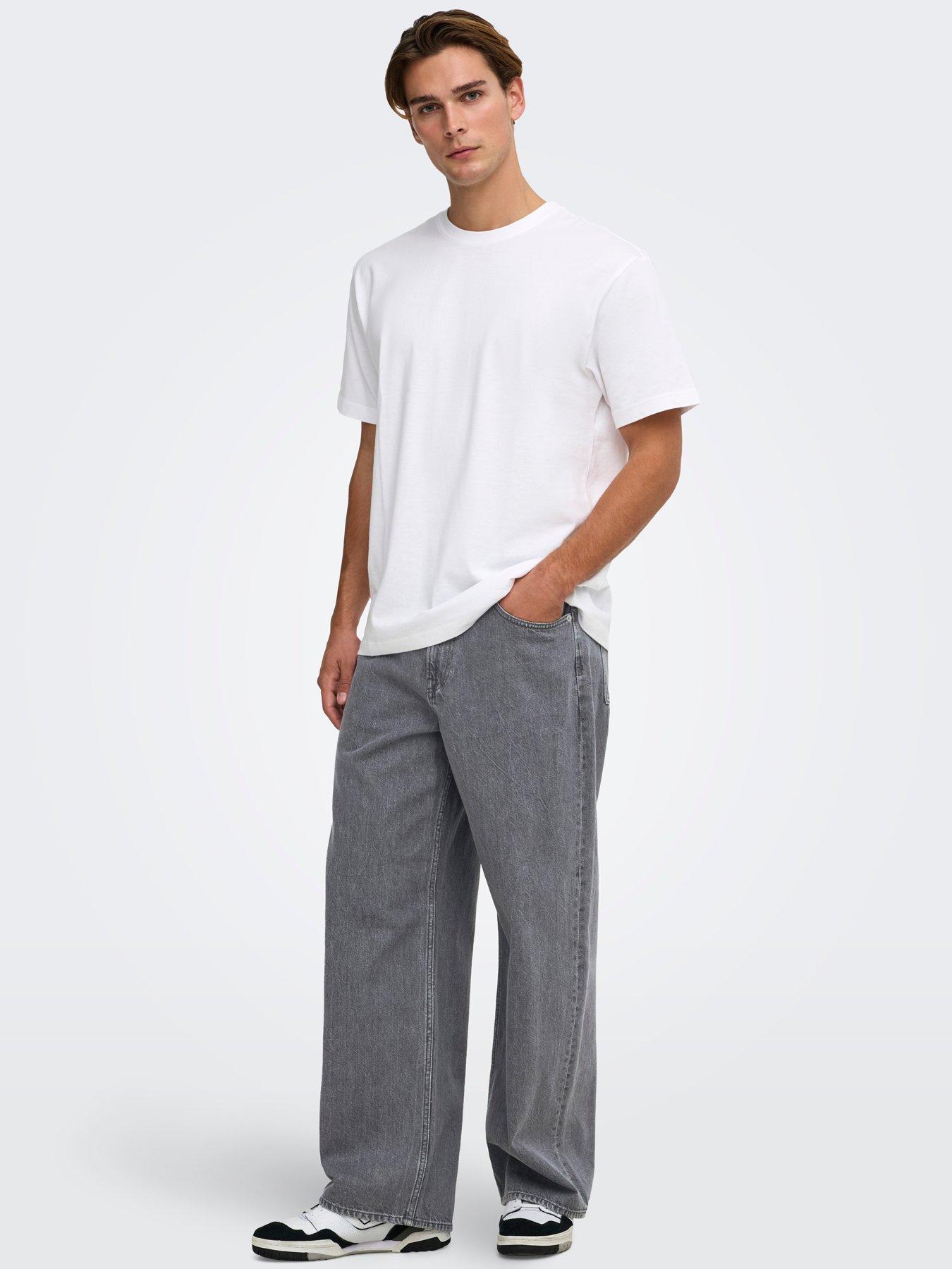 Image 1 of 5 of ONLY & SONS Mens Remi Loose Fit Medium Grey Denim Jeans - Grey