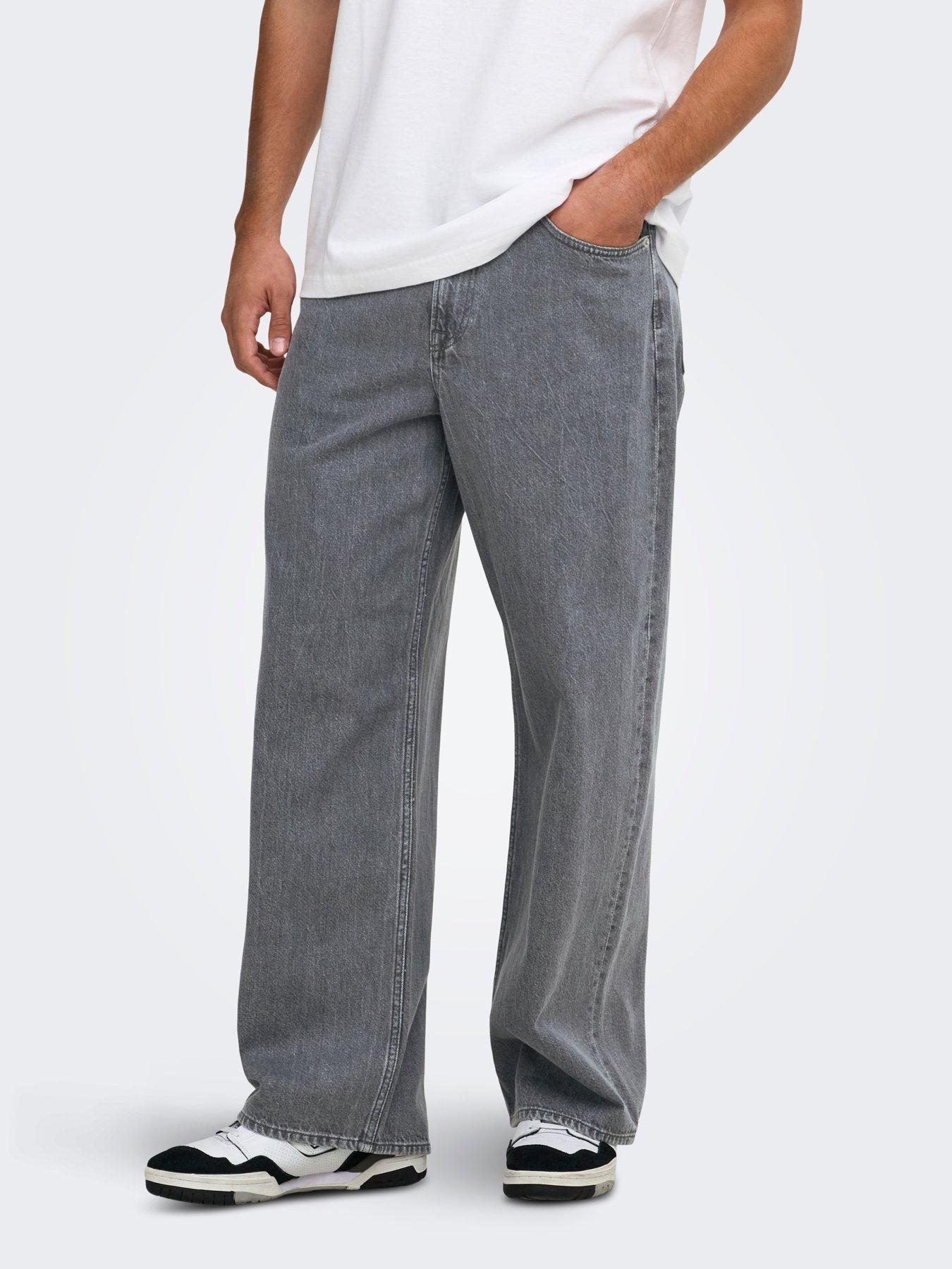 Image 3 of 5 of ONLY & SONS Mens Remi Loose Fit Medium Grey Denim Jeans - Grey
