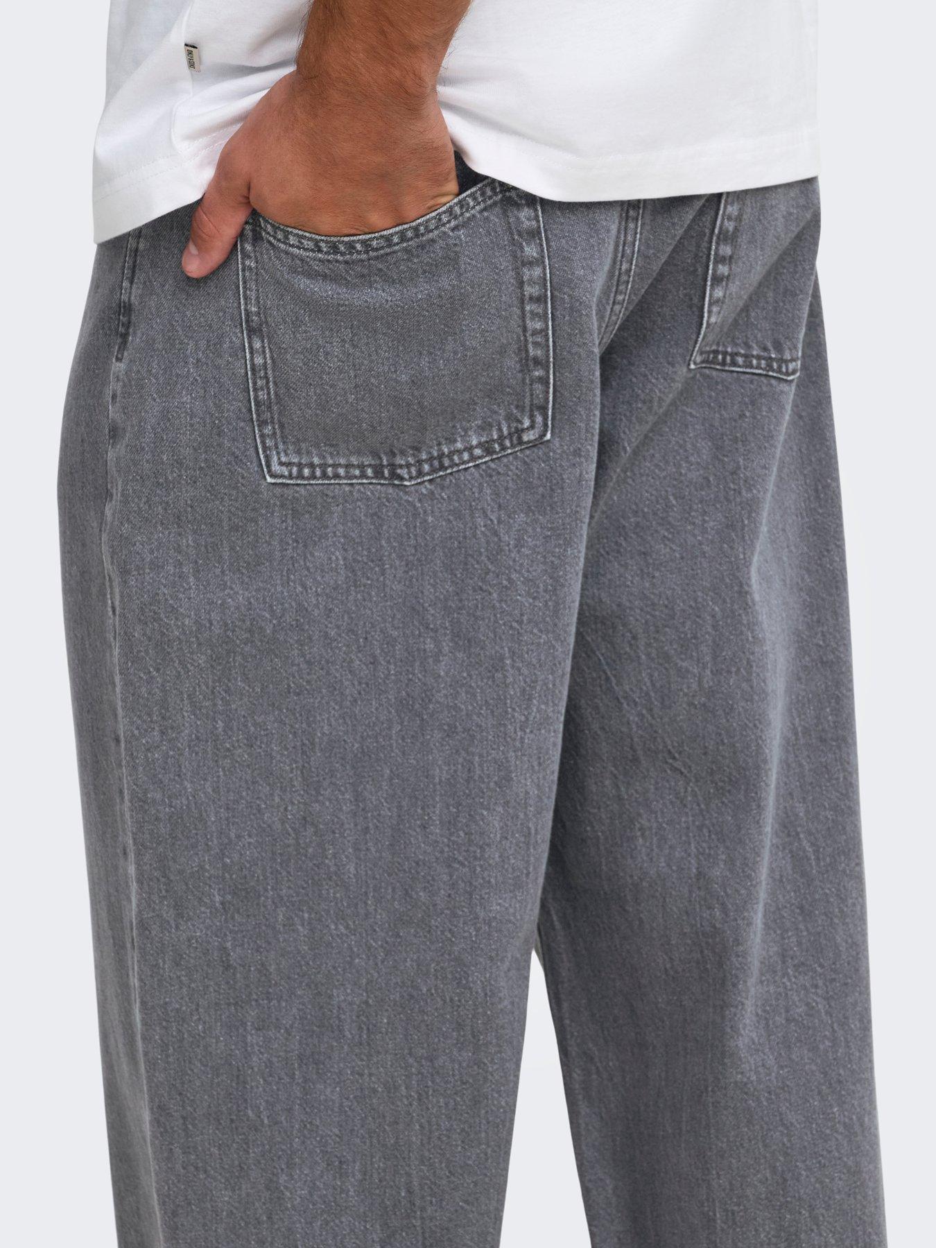 Image 4 of 5 of ONLY & SONS Mens Remi Loose Fit Medium Grey Denim Jeans - Grey