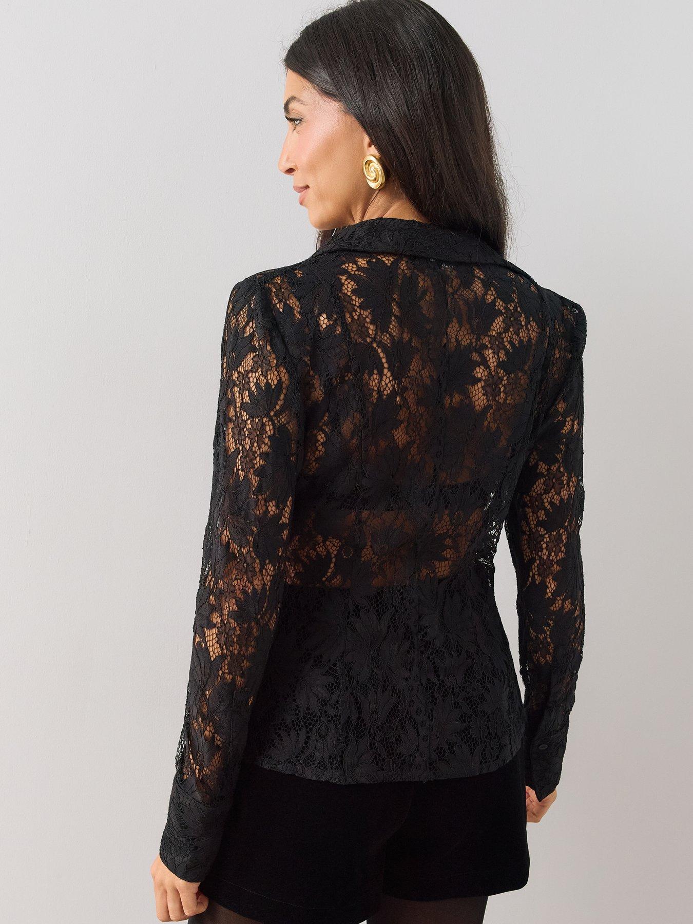 Image 2 of 6 of The Very Collection Lace Fitted Shirt - Black