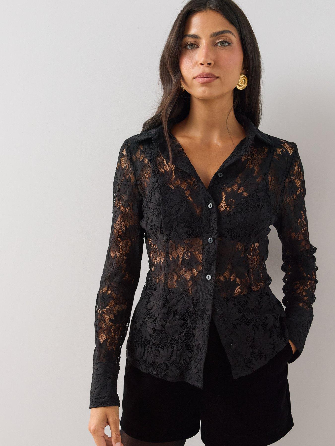 Image 4 of 6 of The Very Collection Lace Fitted Shirt - Black