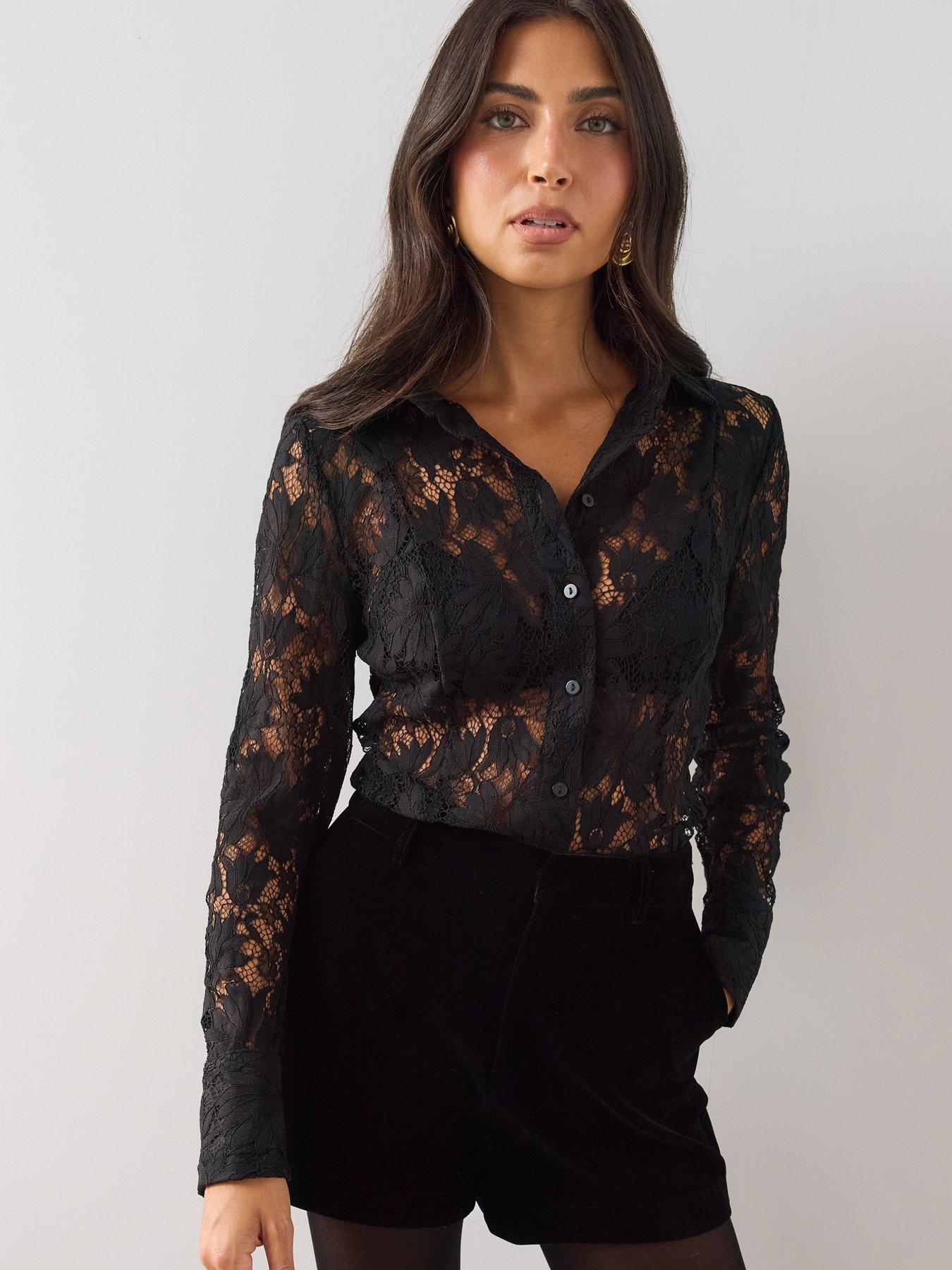 Image 6 of 6 of The Very Collection Lace Fitted Shirt - Black