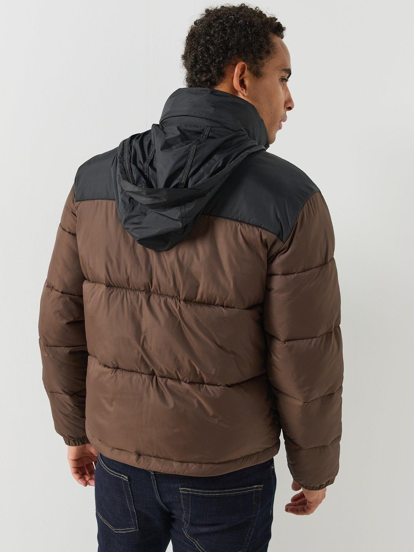 Image 2 of 6 of ONLY & SONS Mens Maverick Padded Hooded Puffer Jacket - Brown