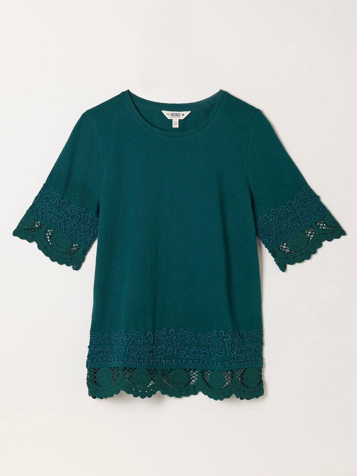 Image 6 of 6 of FatFace Chloe Crochet T-Shirt - Teal