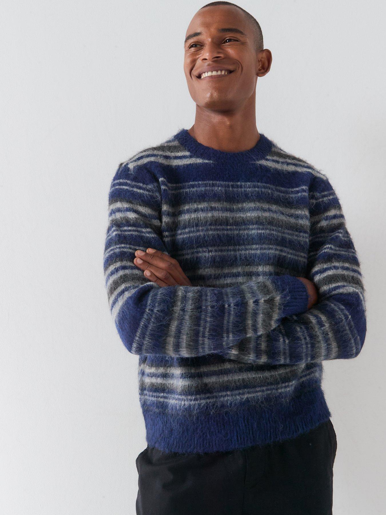 Image 1 of 6 of ONLY & SONS Mens Striped Crew Neck Knitted Jumper - Ocean Cavern
