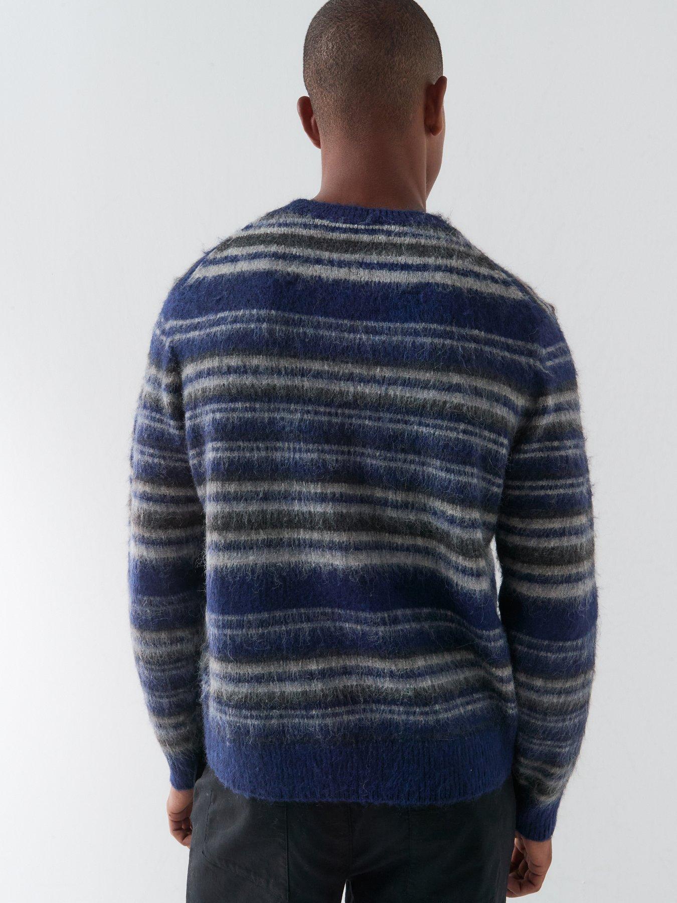 Image 2 of 6 of ONLY & SONS Mens Striped Crew Neck Knitted Jumper - Ocean Cavern