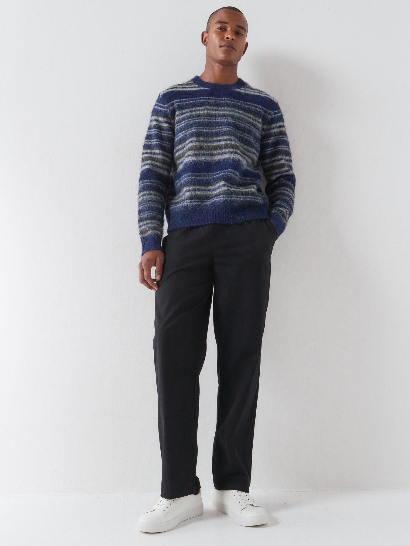 Image 3 of 6 of ONLY & SONS Mens Striped Crew Neck Knitted Jumper - Ocean Cavern