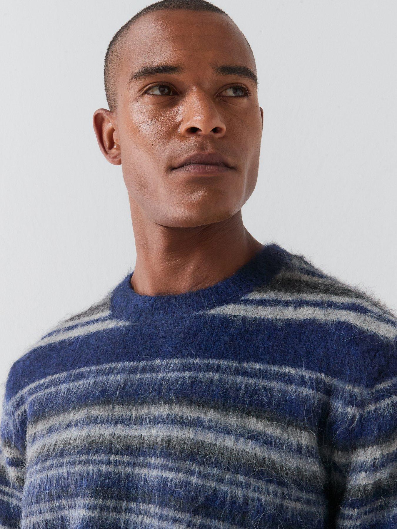 Image 4 of 6 of ONLY & SONS Mens Striped Crew Neck Knitted Jumper - Ocean Cavern