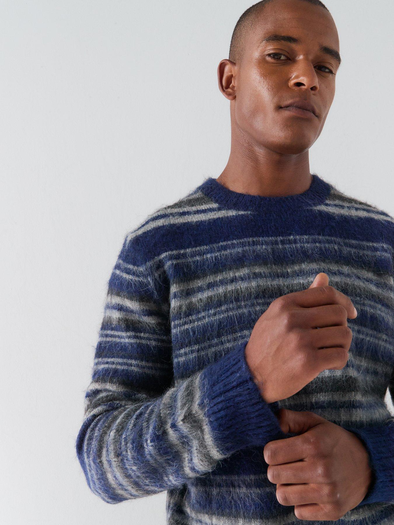 Image 5 of 6 of ONLY & SONS Mens Striped Crew Neck Knitted Jumper - Ocean Cavern