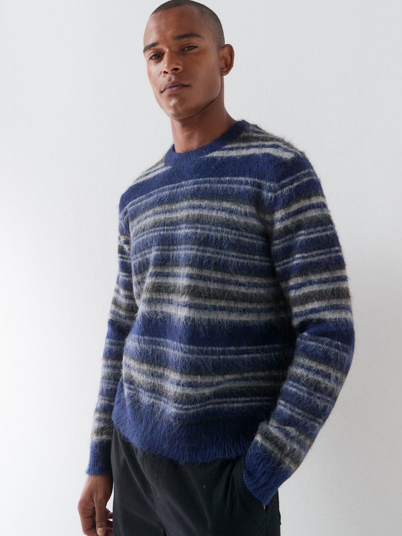 Image 6 of 6 of ONLY & SONS Mens Striped Crew Neck Knitted Jumper - Ocean Cavern