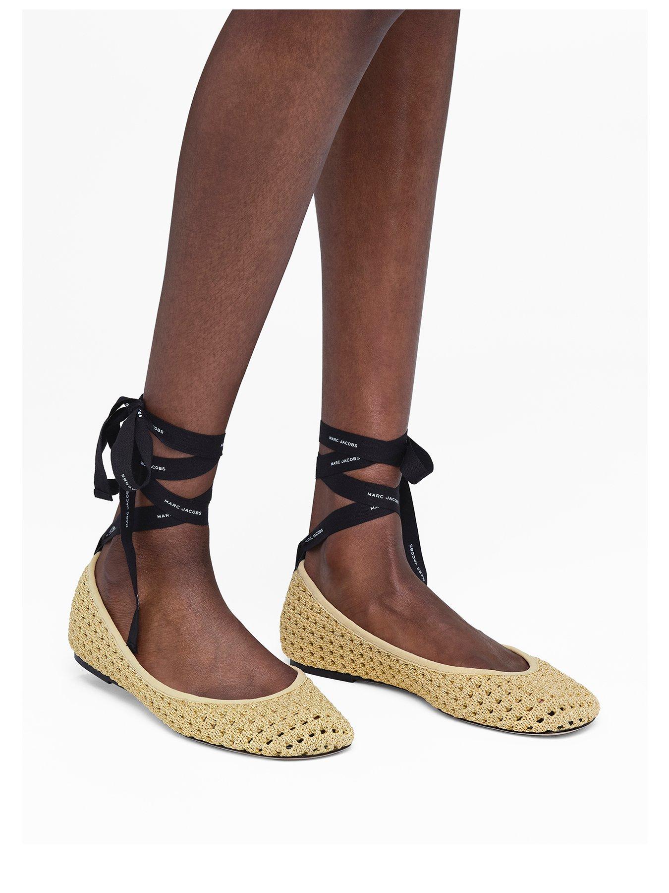 Image 2 of 5 of MARC JACOBS The Logo Ribbon Ballerina Flat Shoes - Gold