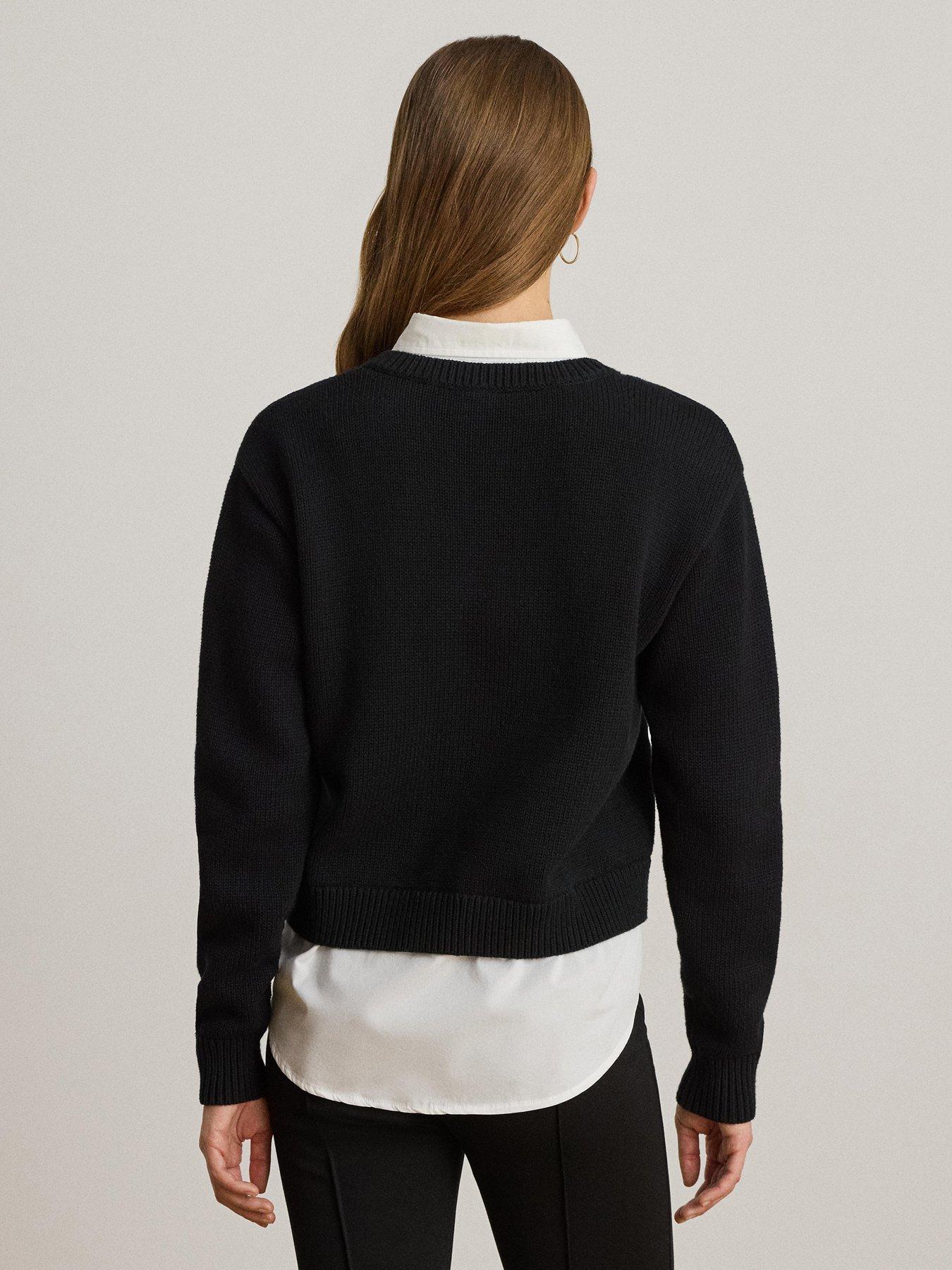 Image 2 of 4 of Lauren by Ralph Lauren Layered Button-Trim Cotton Jumper - Black/White