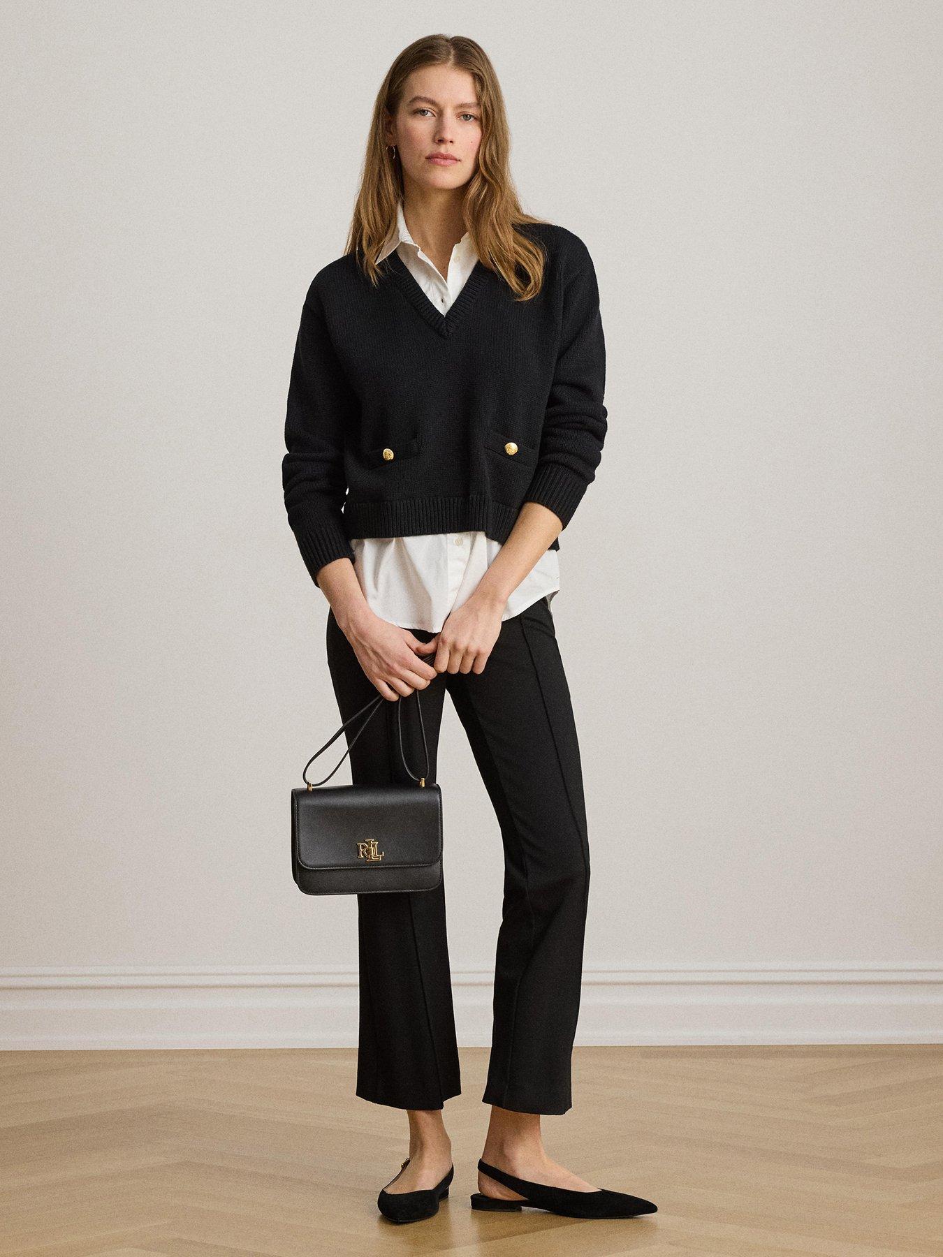 Image 4 of 4 of Lauren by Ralph Lauren Layered Button-Trim Cotton Jumper - Black/White