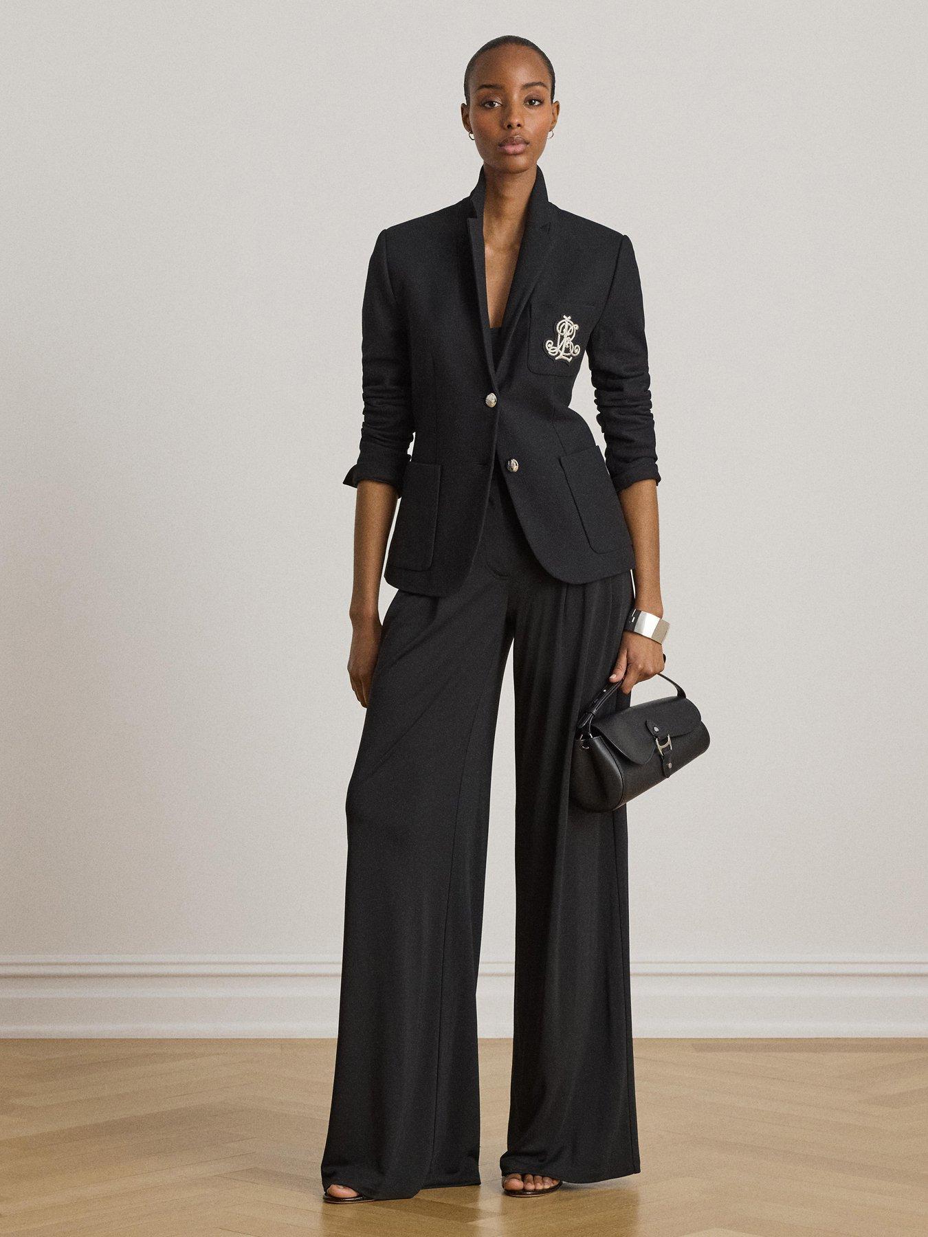 Lauren by Ralph Lauren Pleated Stretch Jersey Wide-Leg Trousers - Black