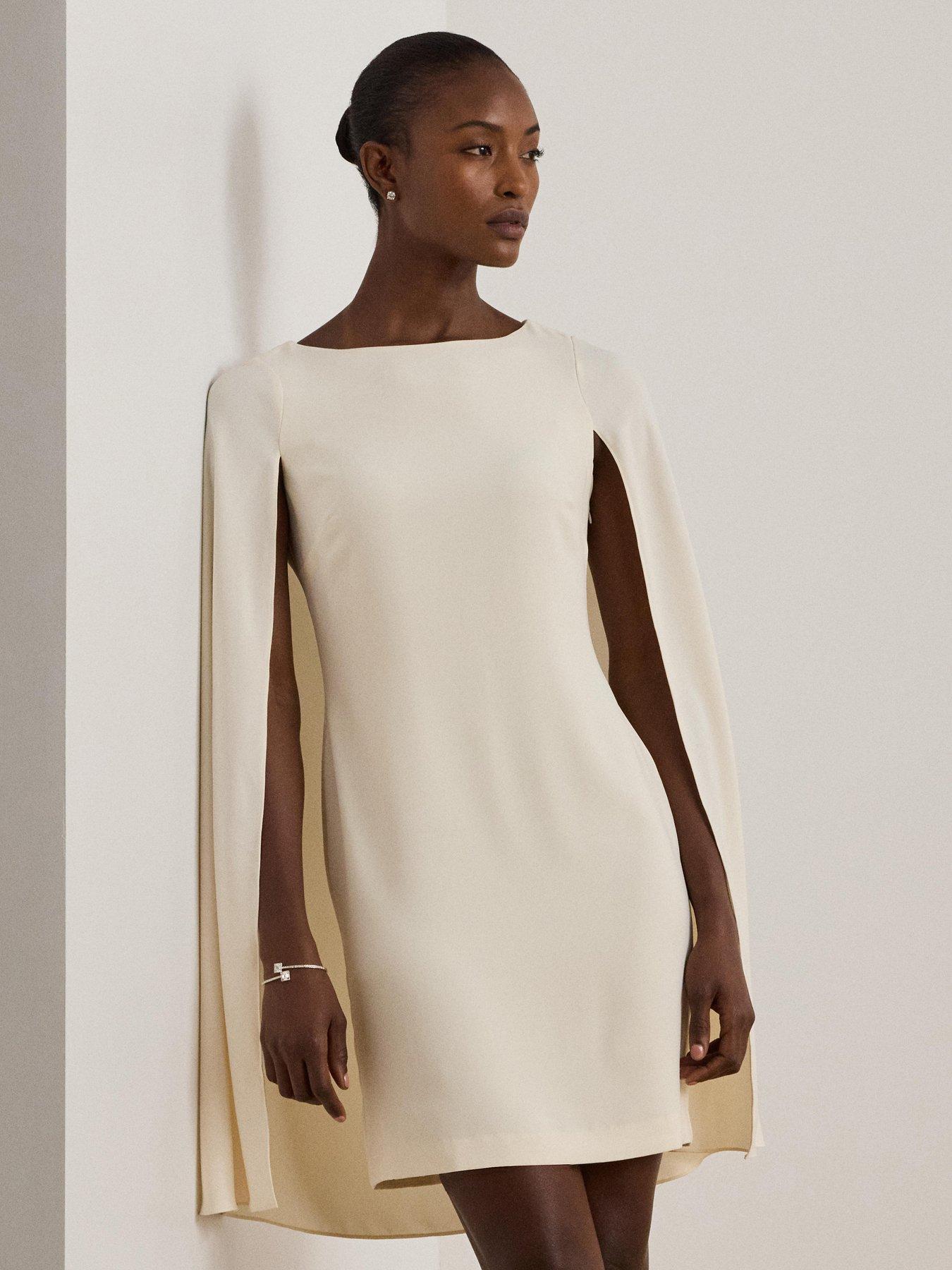 Lauren By Ralph Lauren Cape Georgette Cocktail Dress - Mascarpone Cream