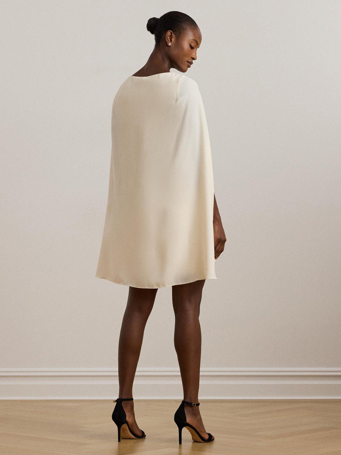 Image 2 of 4 of Lauren by Ralph Lauren Cape Georgette Cocktail Dress - Mascarpone Cream