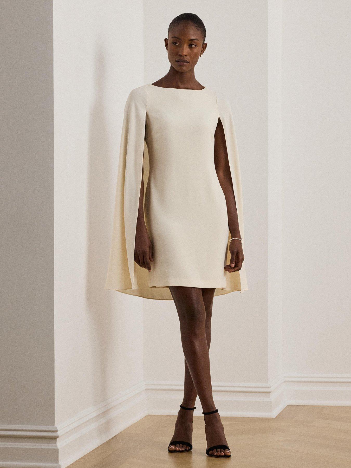 Image 3 of 4 of Lauren by Ralph Lauren Cape Georgette Cocktail Dress - Mascarpone Cream