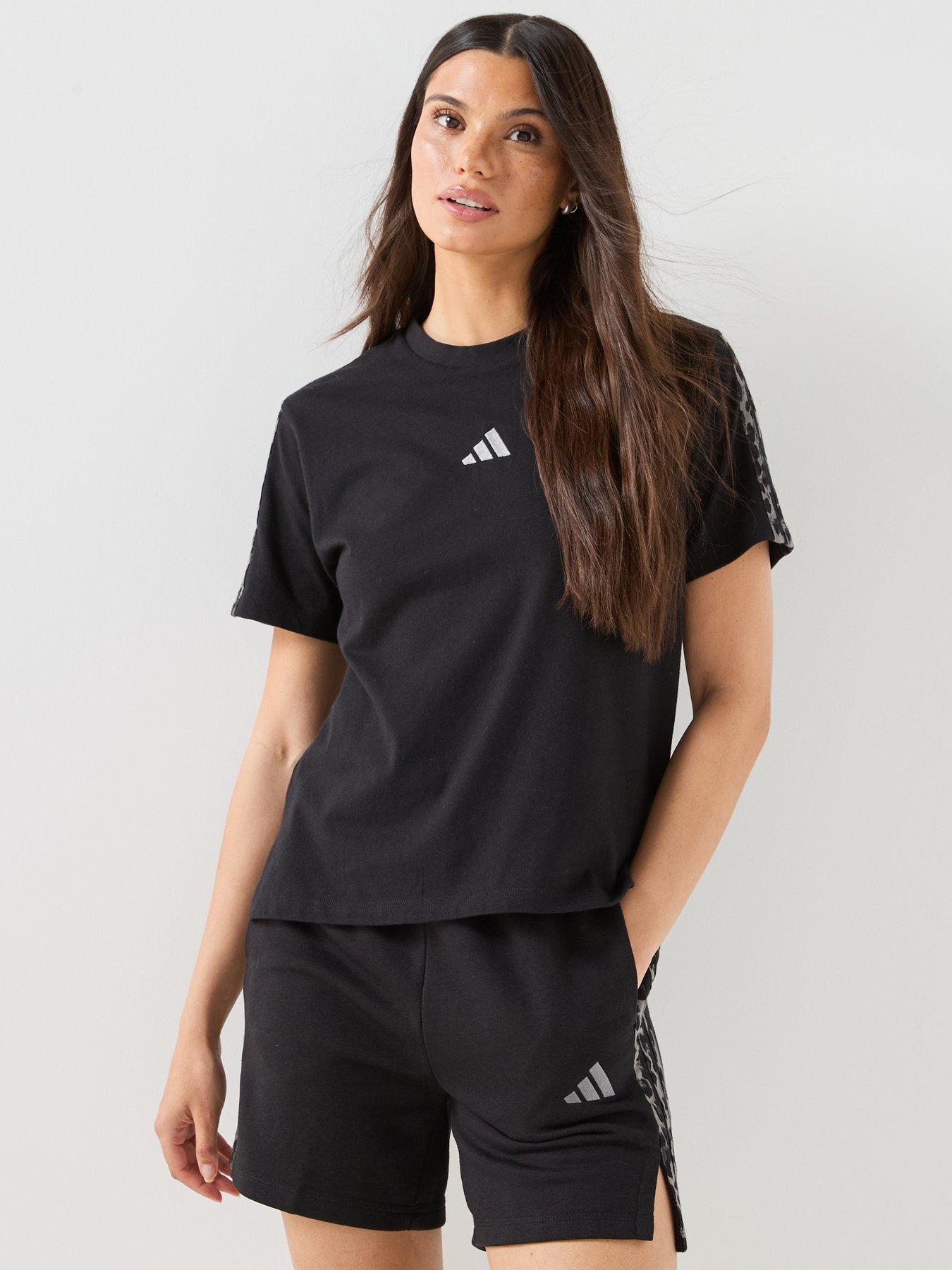 adidas Sportswear Womens Essentials Animal Print 3-Stripes T-Shirt - Black