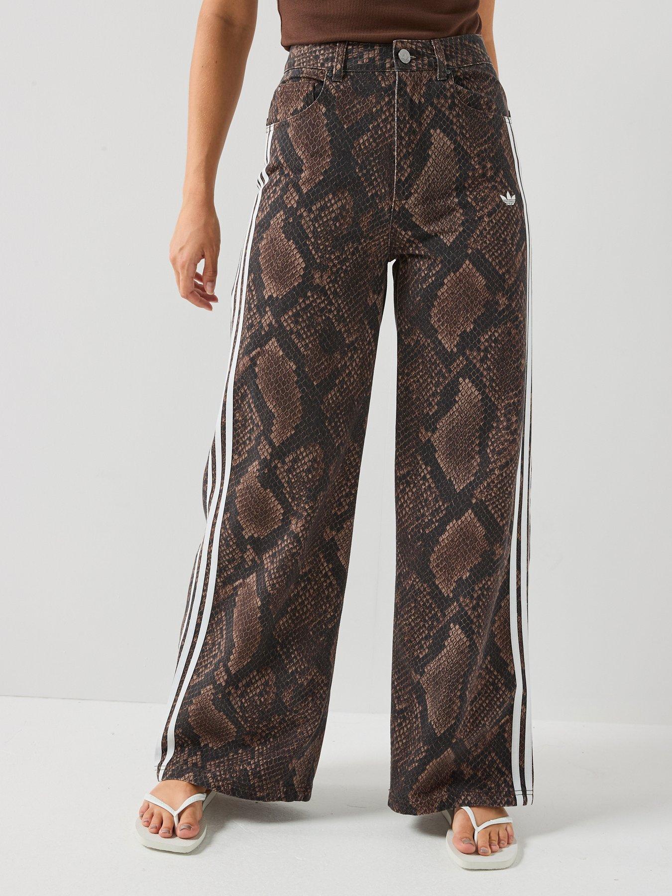 adidas Originals Womens Snake Print Denim Loose Trousers - Brown