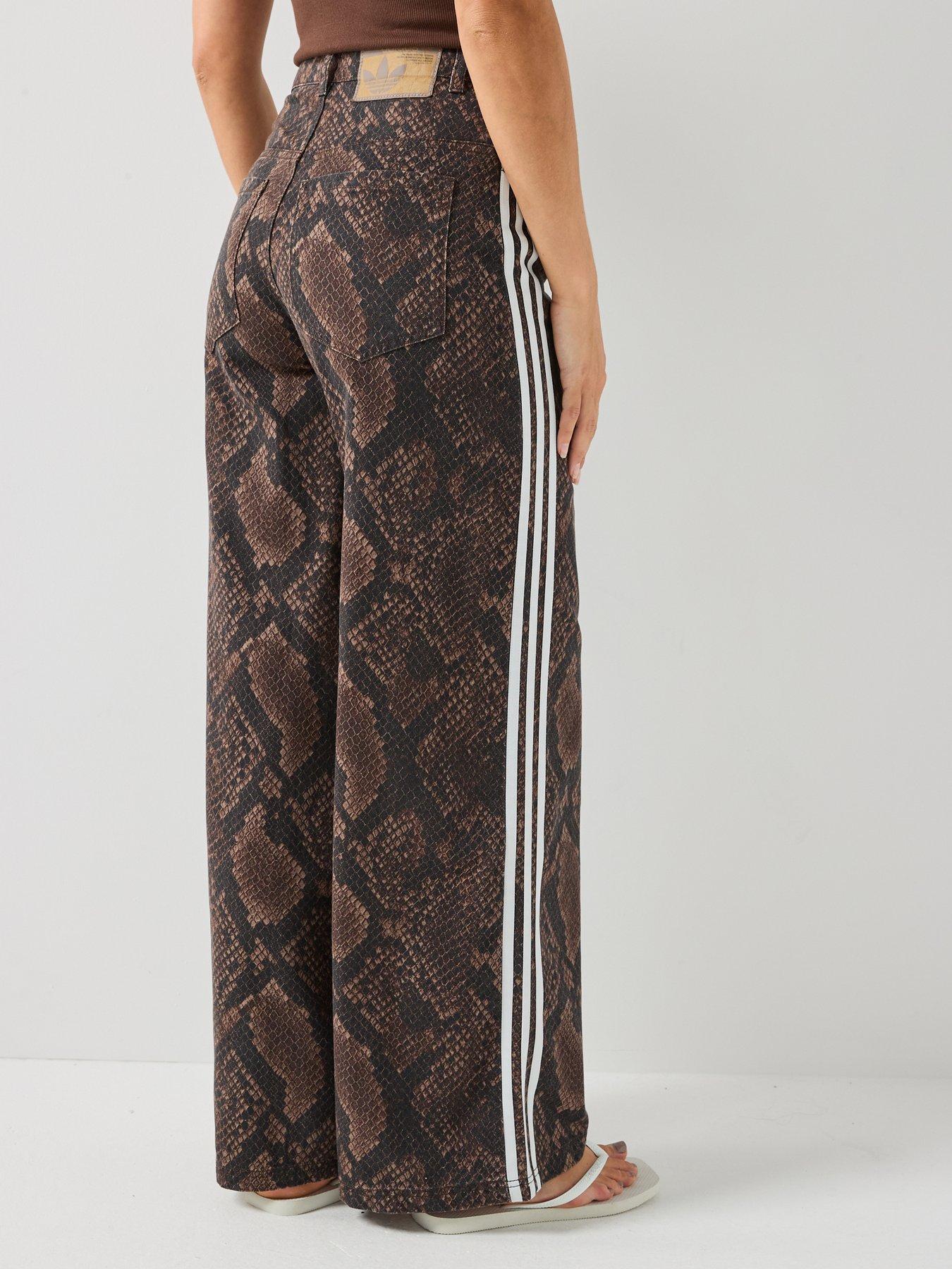Image 2 of 6 of adidas Originals Womens Snake Print Denim Loose Trousers - Brown