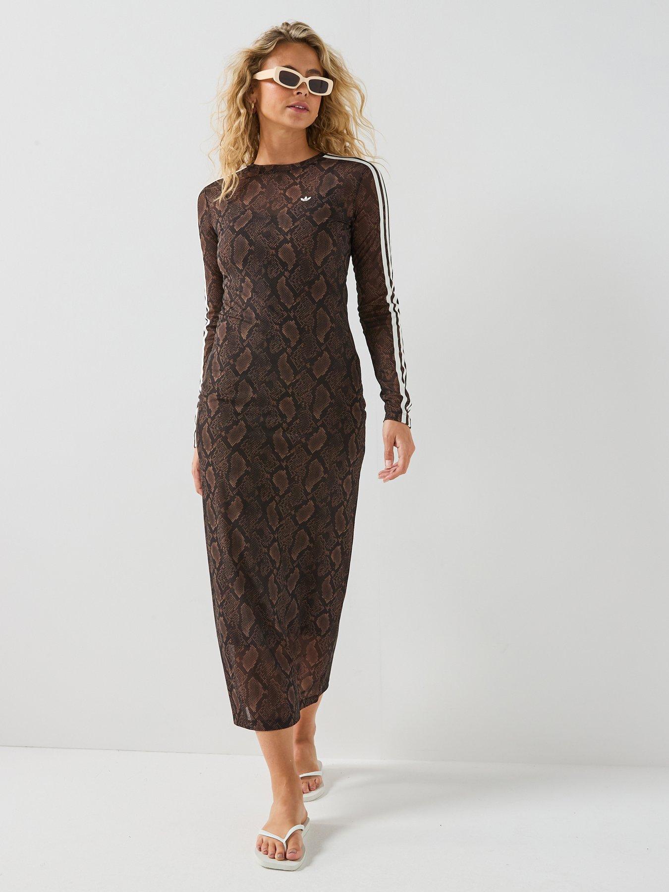adidas Originals Womens Maxi Dress, Brown, Size L, Women