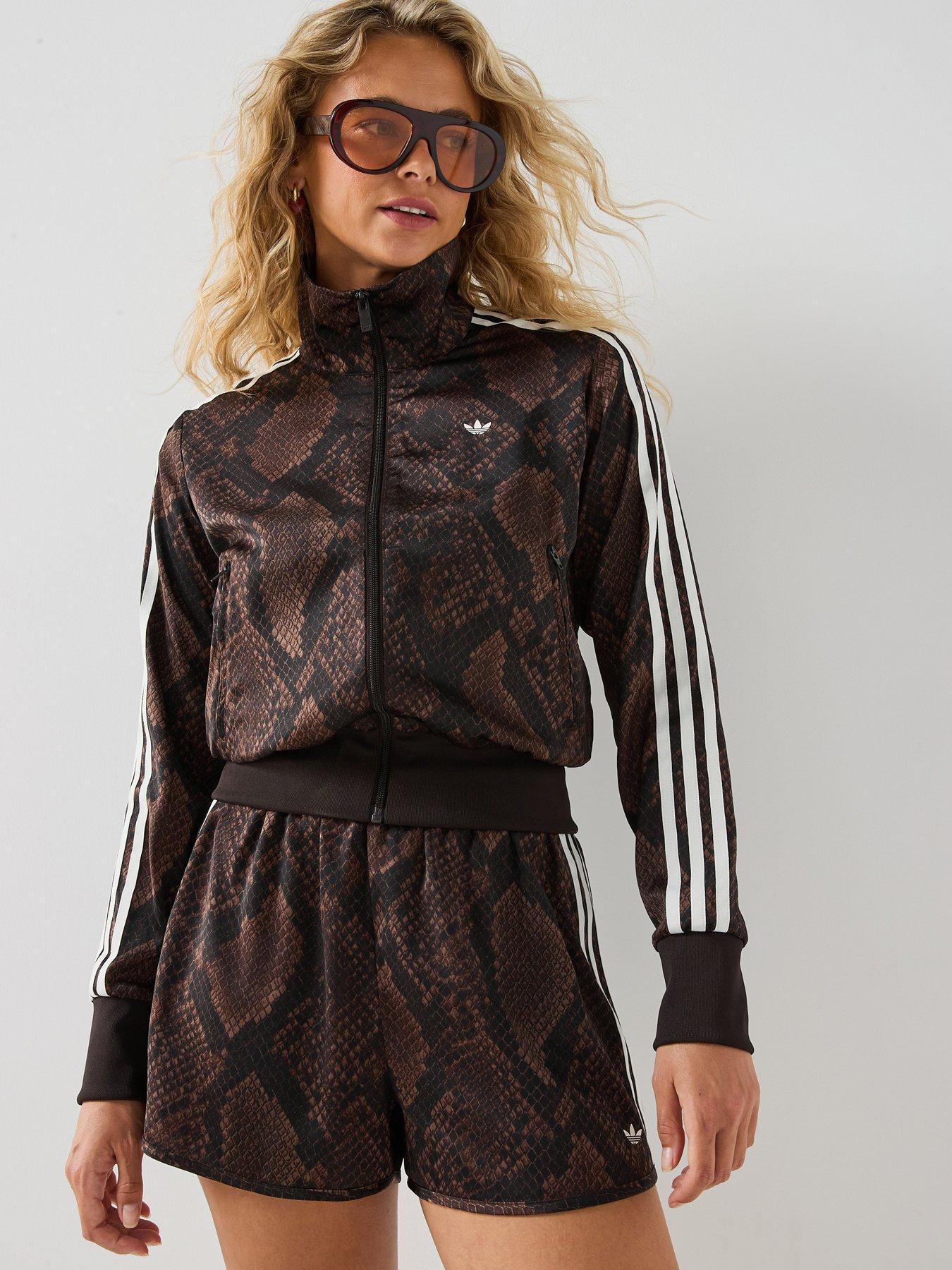 adidas Originals Womens Snake Print Satin Firebird Track Top, Brown, Size Xs, Women