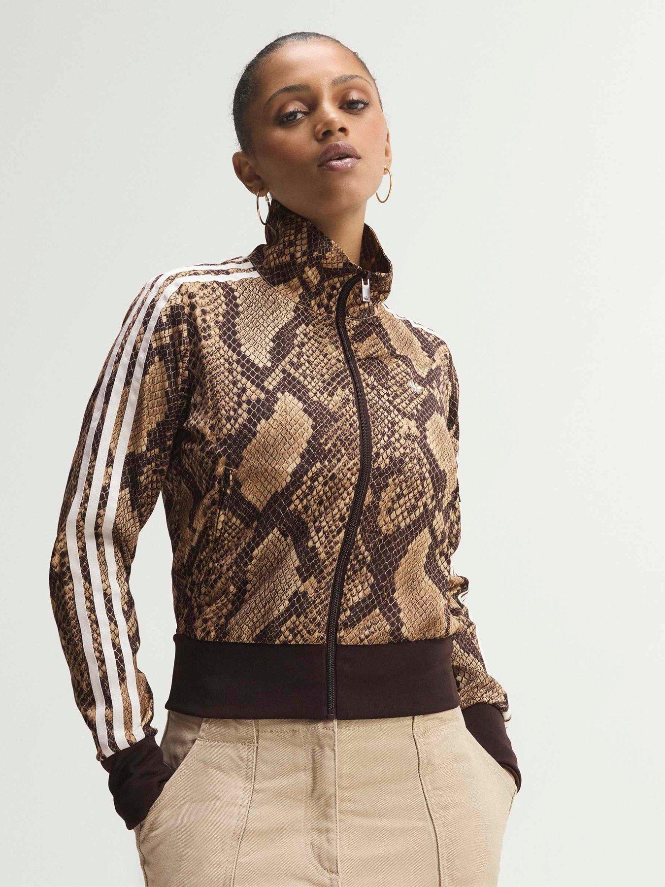 adidas Originals Womens Snake Print Satin Firebird Track Jacket - Beige/brown