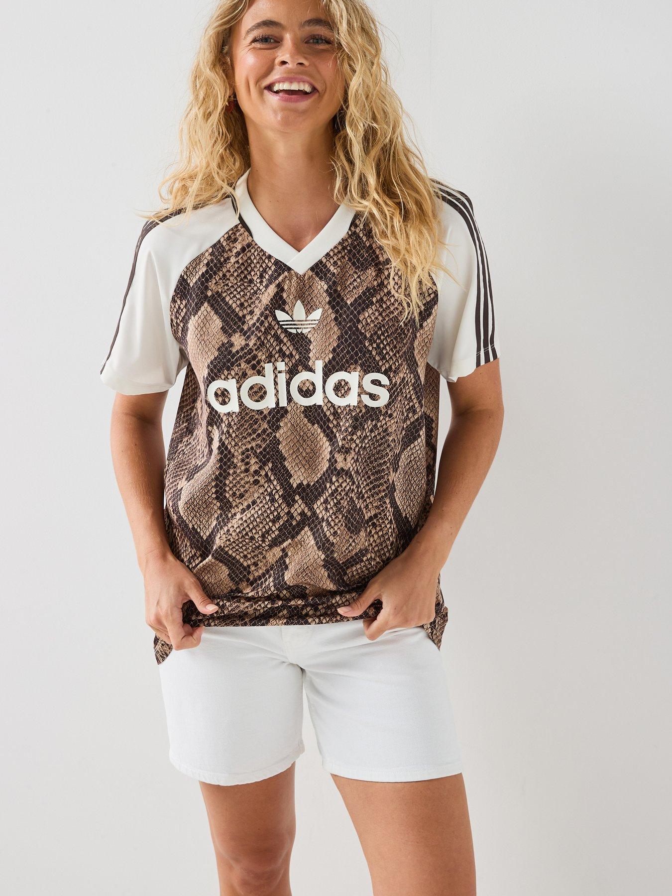 adidas Originals Womens Snake Print Satin Jersey Top, Beige, Size Xs, Women