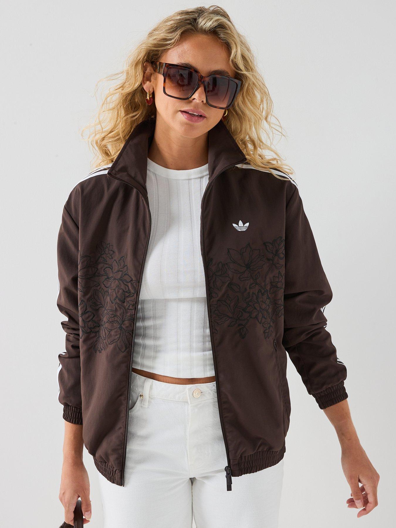 adidas Originals Womens Flower Emriodered Firebird Loose Track Jacket - Brown