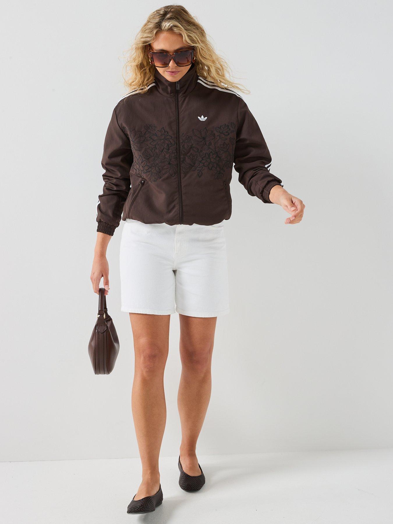 Image 3 of 6 of adidas Originals Womens Flower Embriodered Firebird Loose Track Jacket - Brown