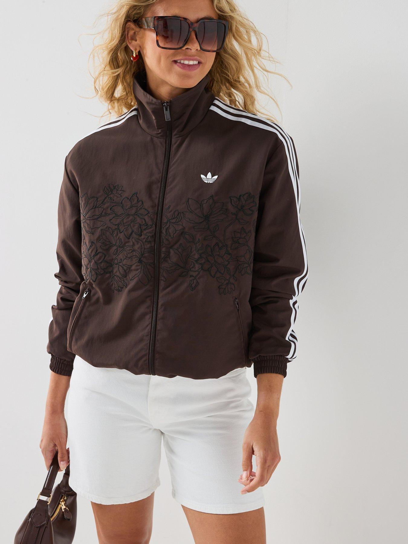 Image 4 of 6 of adidas Originals Womens Flower Embriodered Firebird Loose Track Jacket - Brown