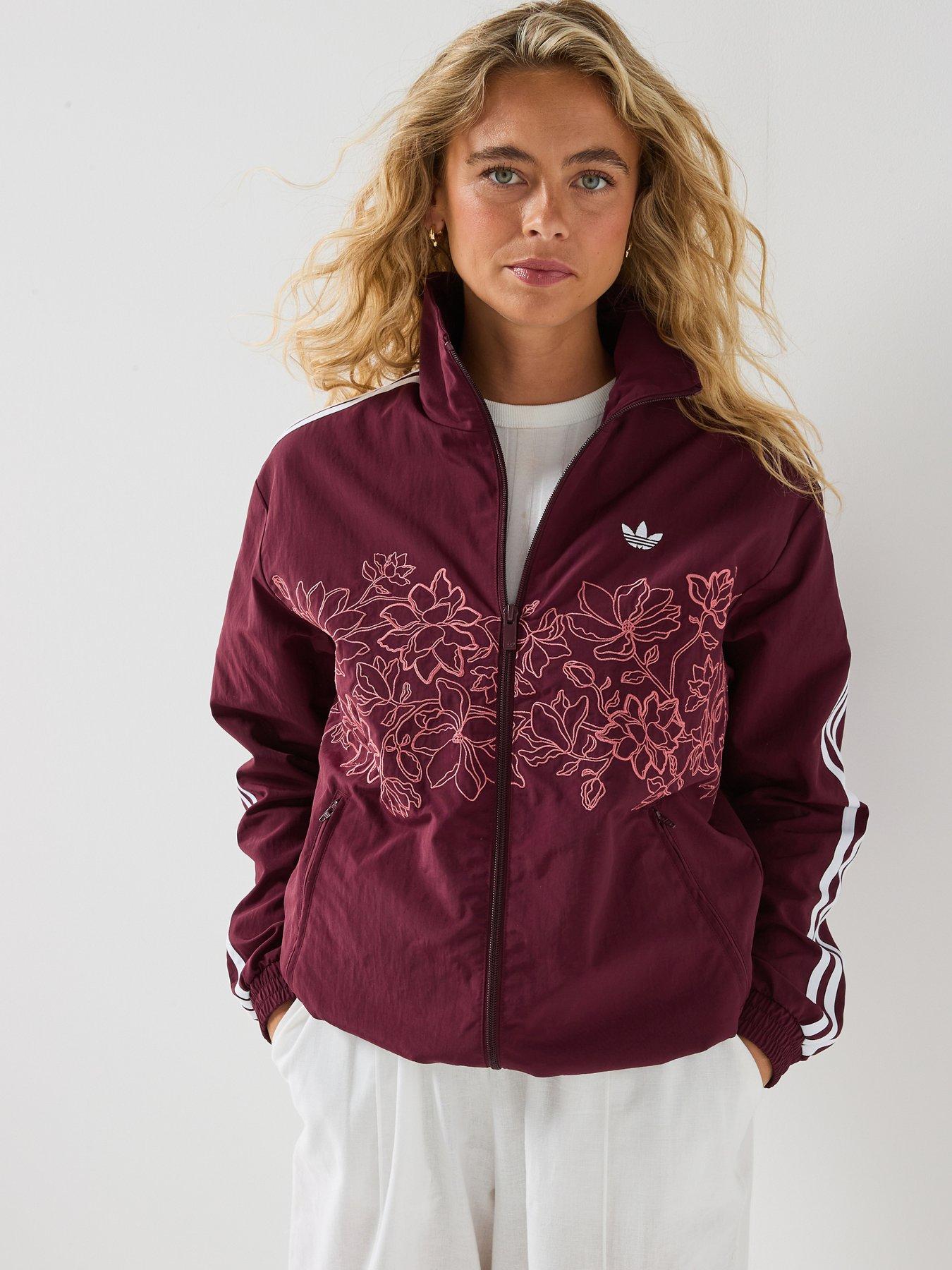 adidas Originals Womens Floral GFX Firebird Loose Track Jacket, Burgundy, Size M, Women