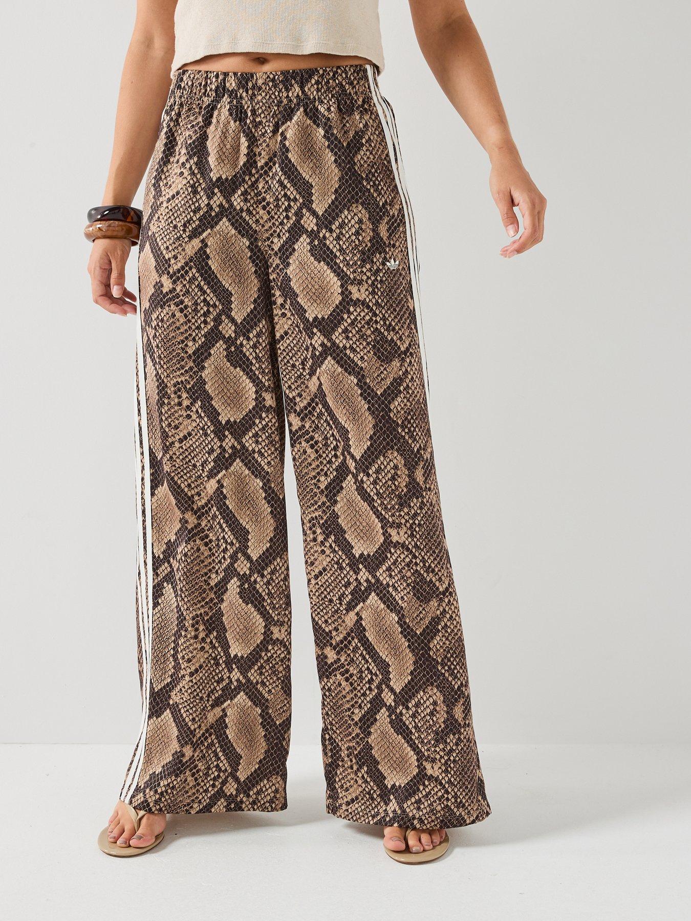 Adidas Originals Womens Satin Snake Print Wide Leg Track Joggers - Beige