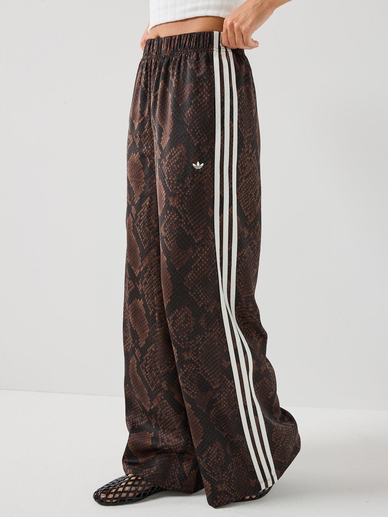 adidas Originals Womens Snake Print Satin Wide Leg Joggers, Brown, Size Xs, Women
