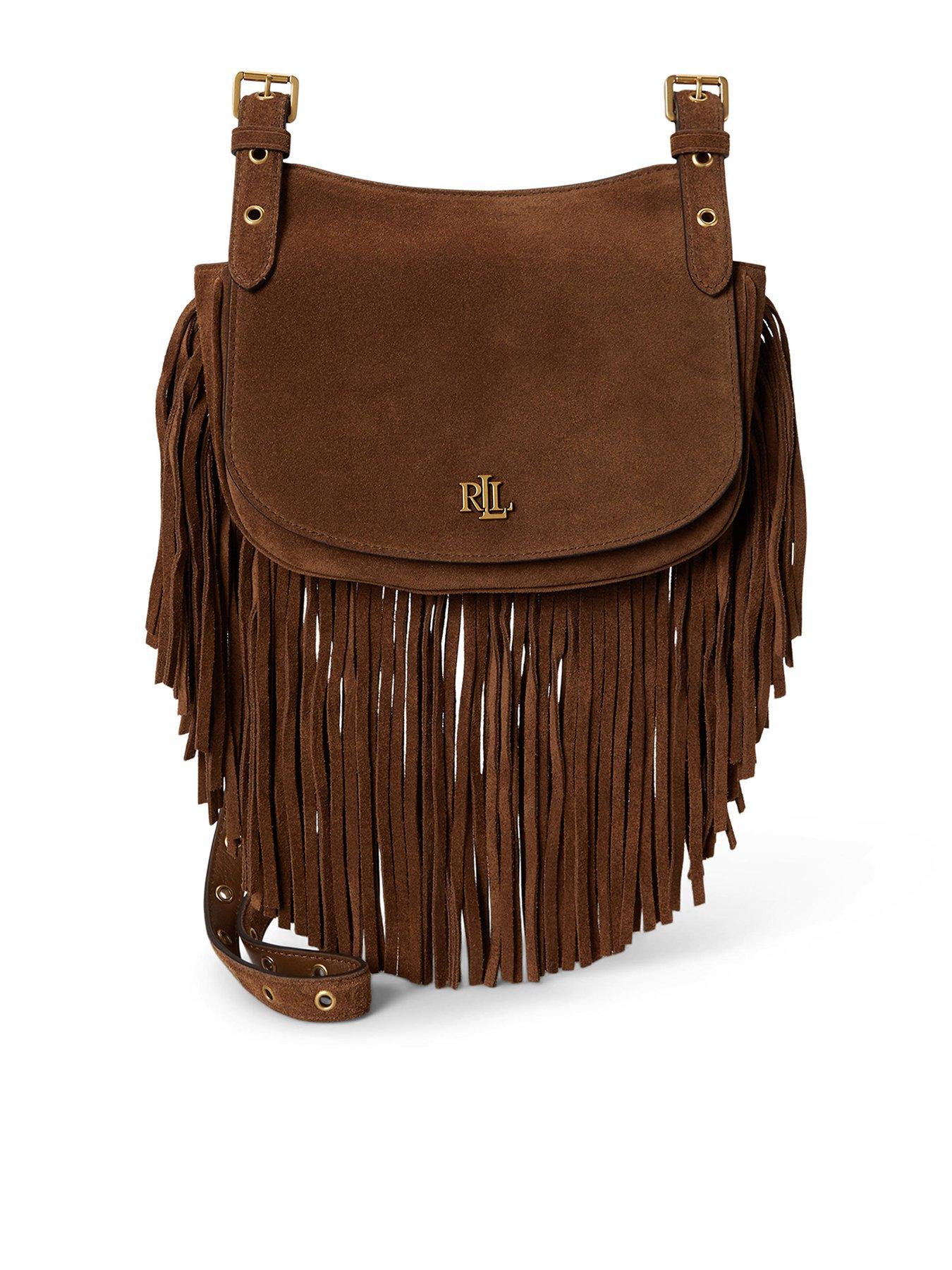 Lauren by Ralph Lauren Fringe Trim Medium Marcy Crossbody Bag - Brown