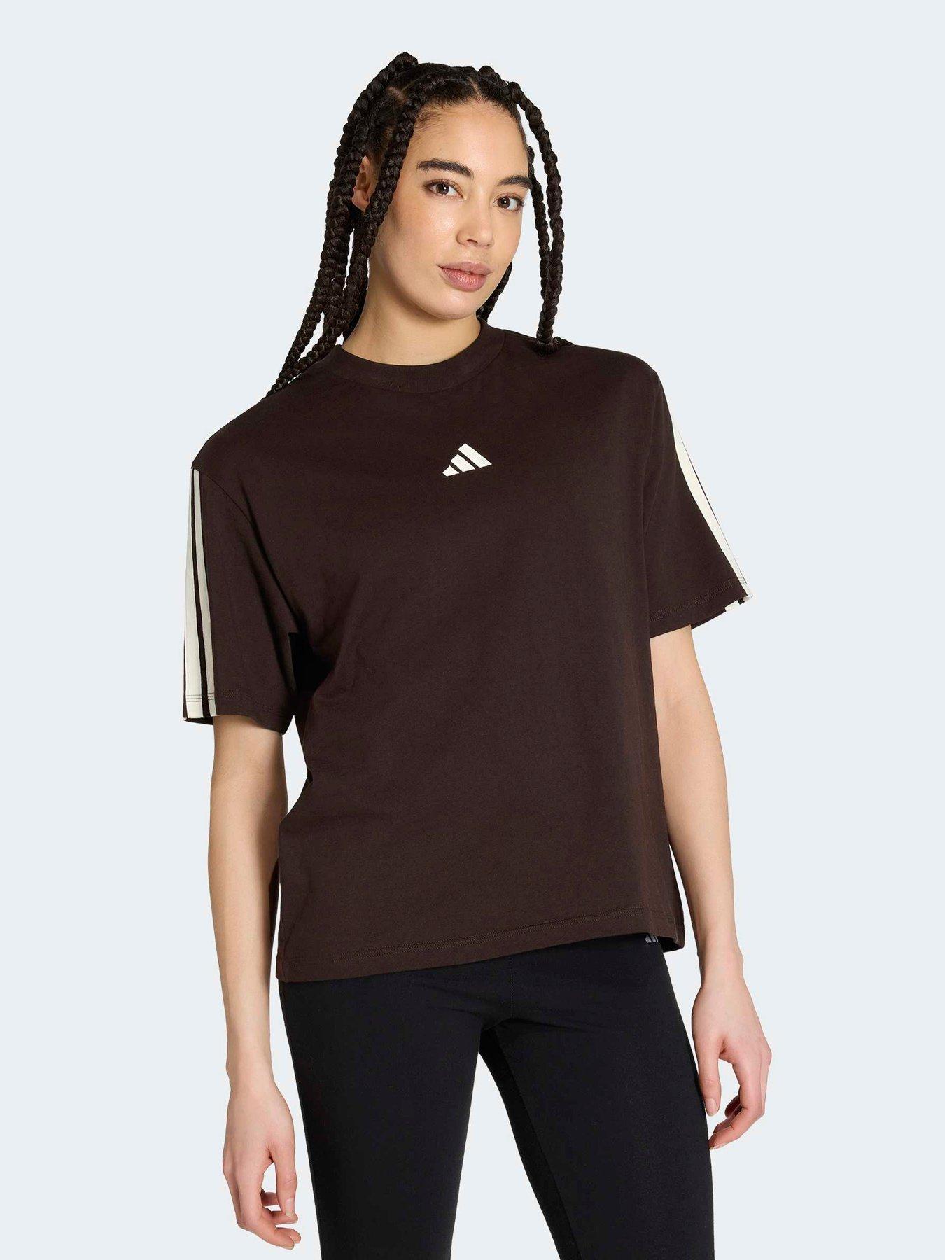 Image 1 of 6 of adidas Sportswear Women's Essentials 3-Stripe T-Shirt - Brown