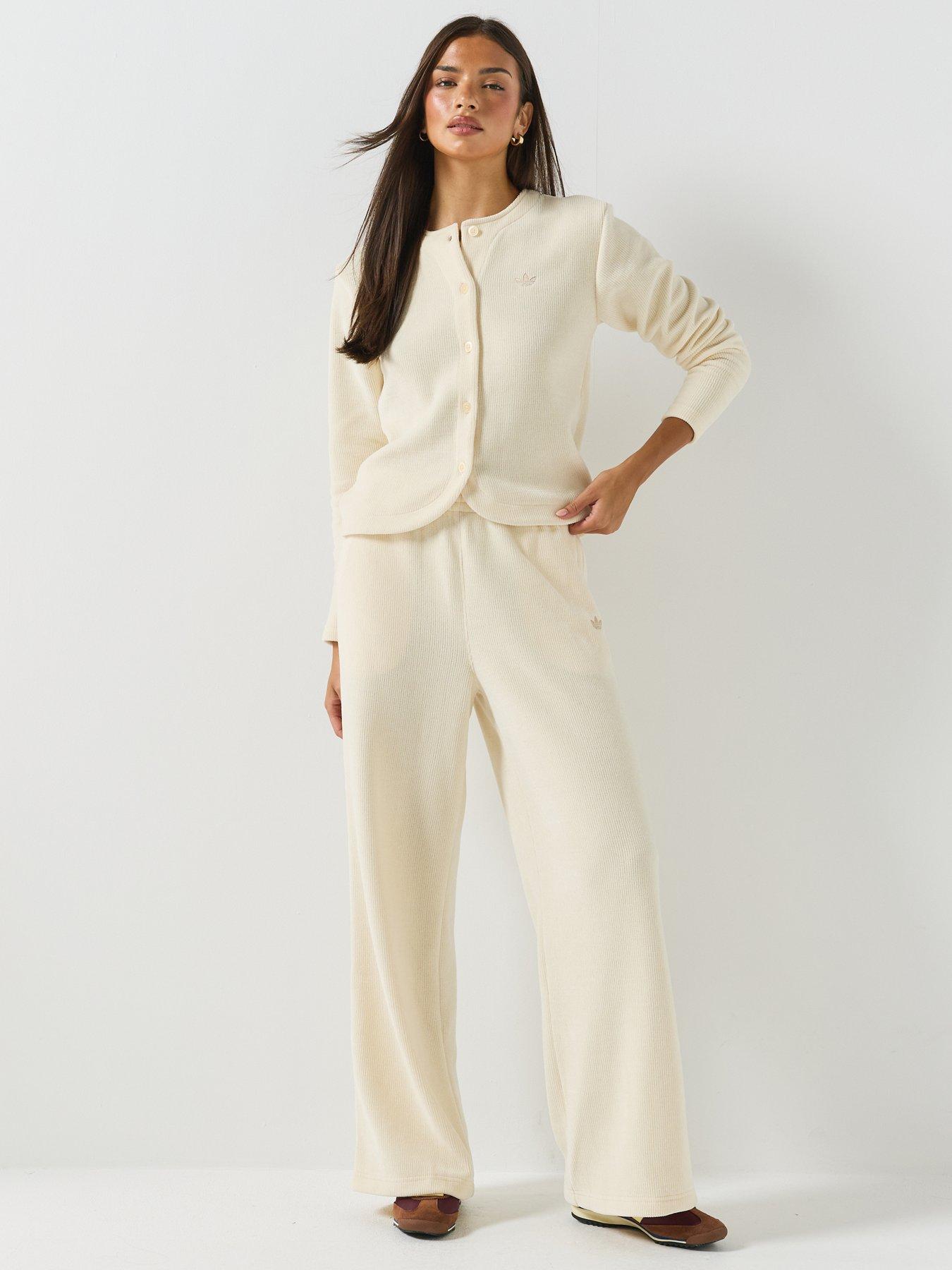 Image 3 of 6 of adidas Originals Womens Chenille Wide Leg Pants - Cream