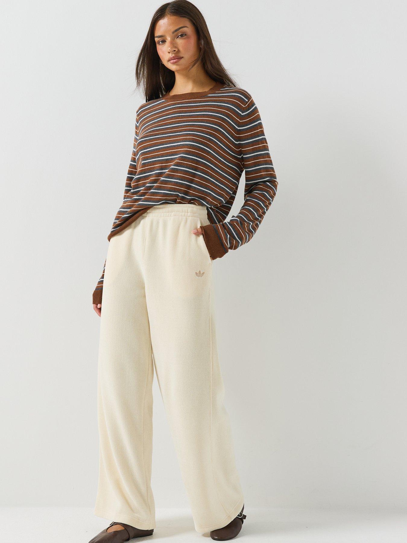 Image 4 of 6 of adidas Originals Womens Chenille Wide Leg Pants - Cream