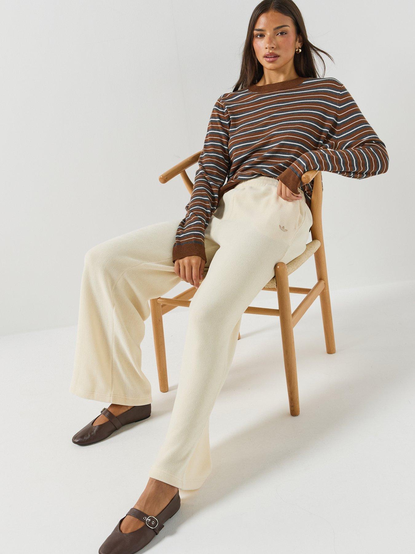 Image 5 of 6 of adidas Originals Womens Chenille Wide Leg Pants - Cream