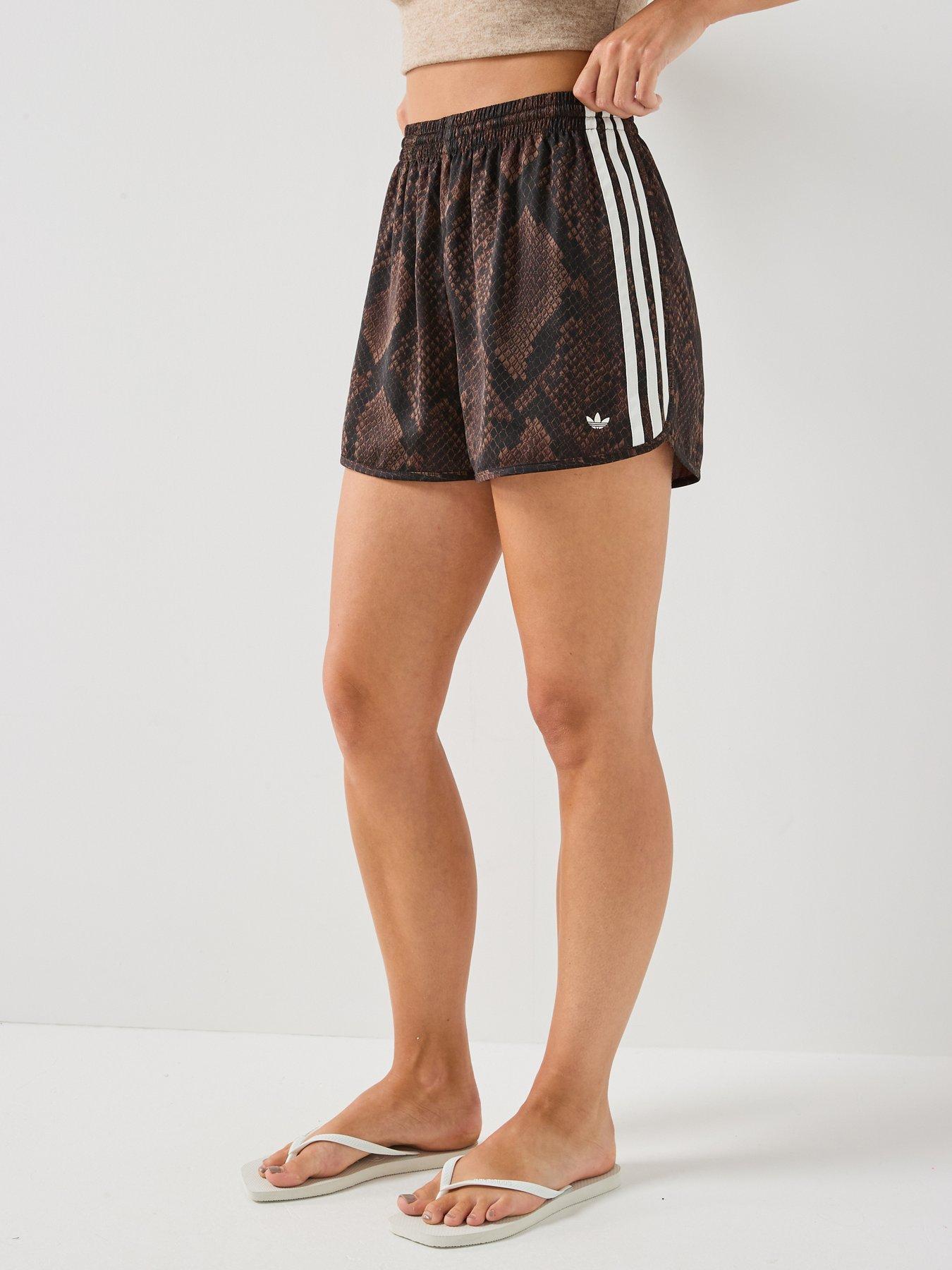 adidas Originals Womens Snake Print Satin Shorts, Brown, Size Xs, Women