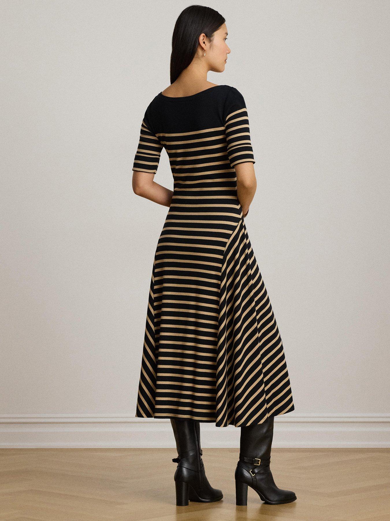 Image 2 of 4 of Lauren by Ralph Lauren Breton&nbsp;Stripe Cotton Ribbed Knit Midi Dress - Black