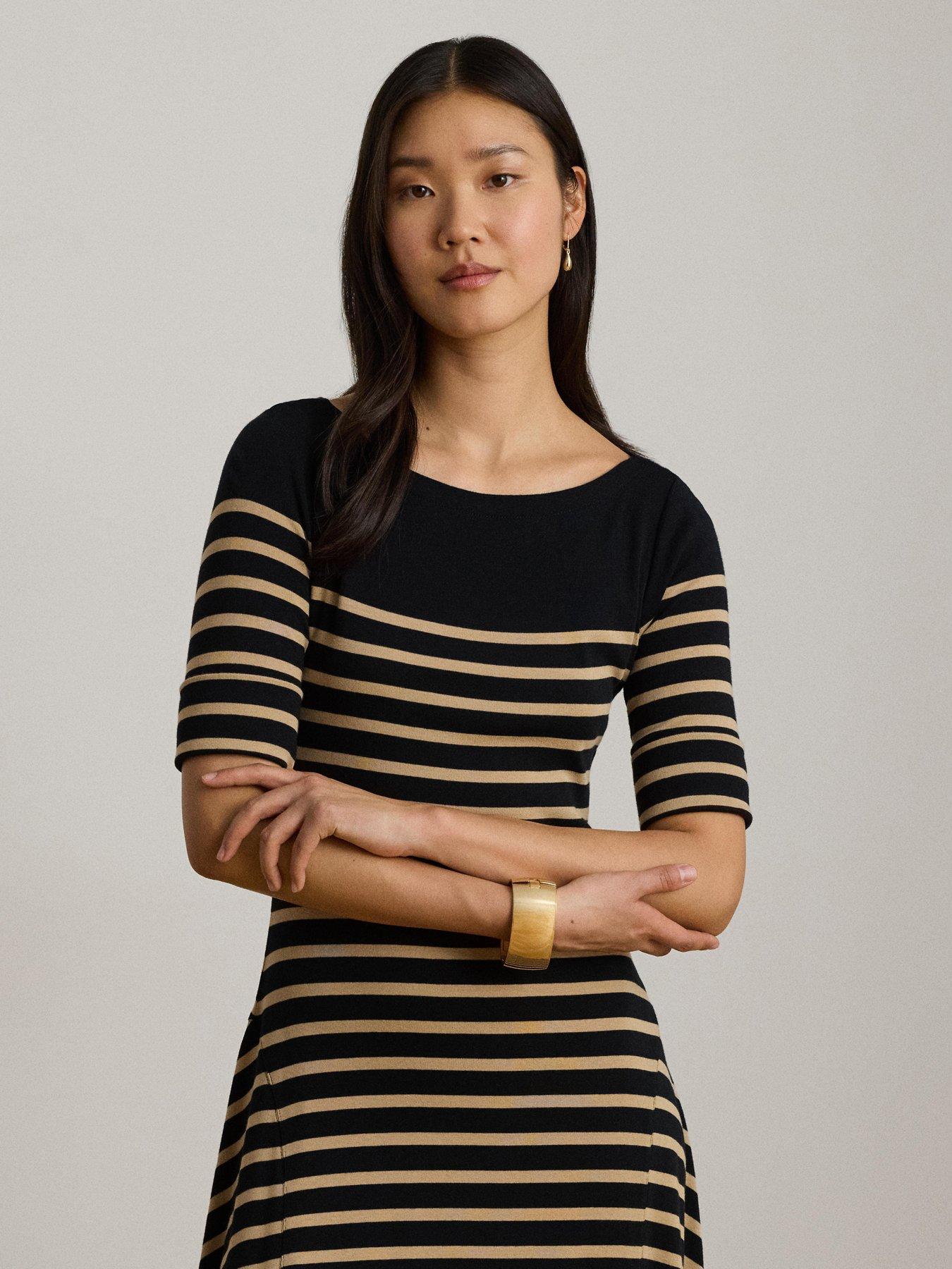 Image 3 of 4 of Lauren by Ralph Lauren Breton&nbsp;Stripe Cotton Ribbed Knit Midi Dress - Black