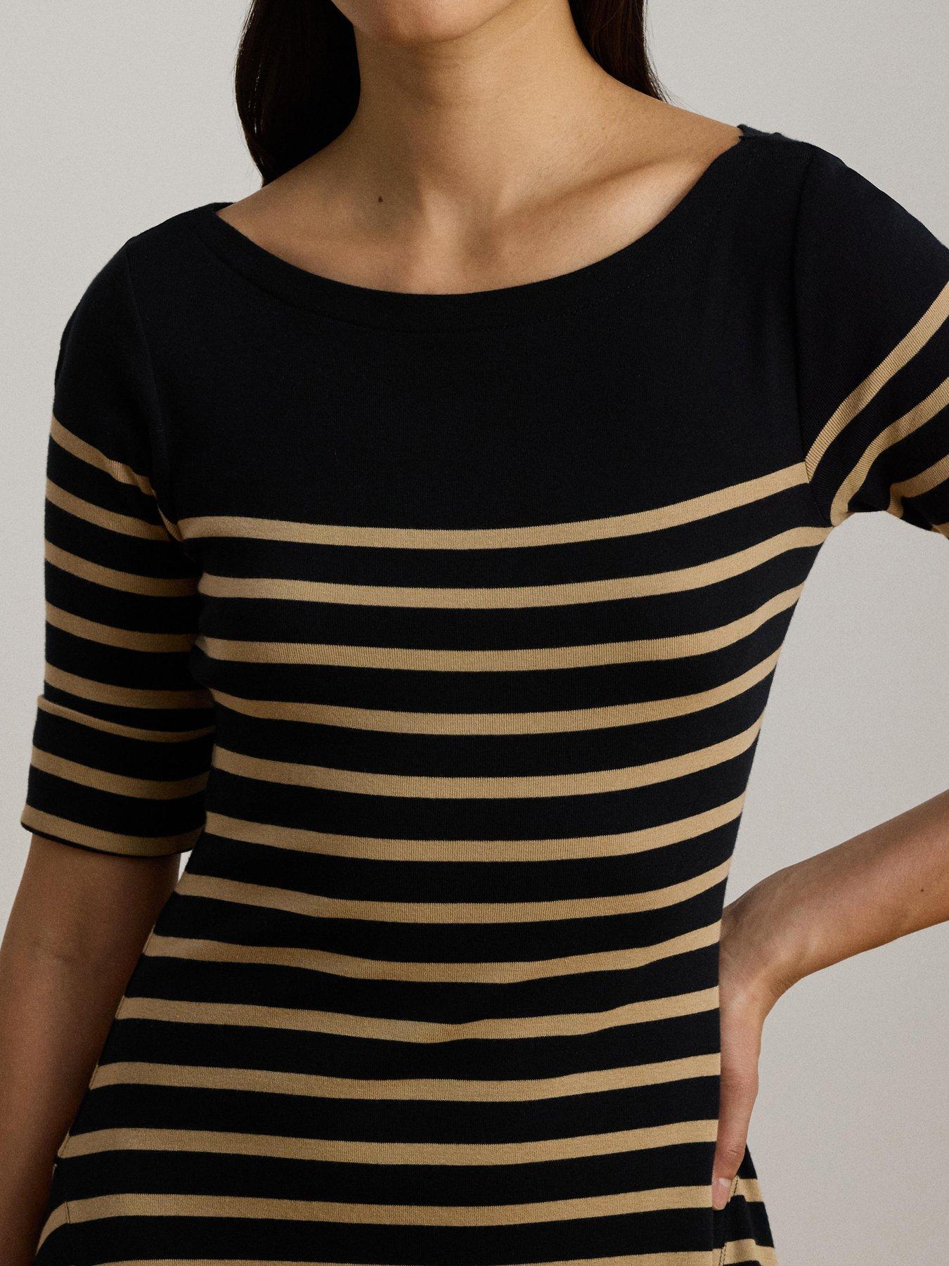 Image 4 of 4 of Lauren by Ralph Lauren Breton&nbsp;Stripe Cotton Ribbed Knit Midi Dress - Black