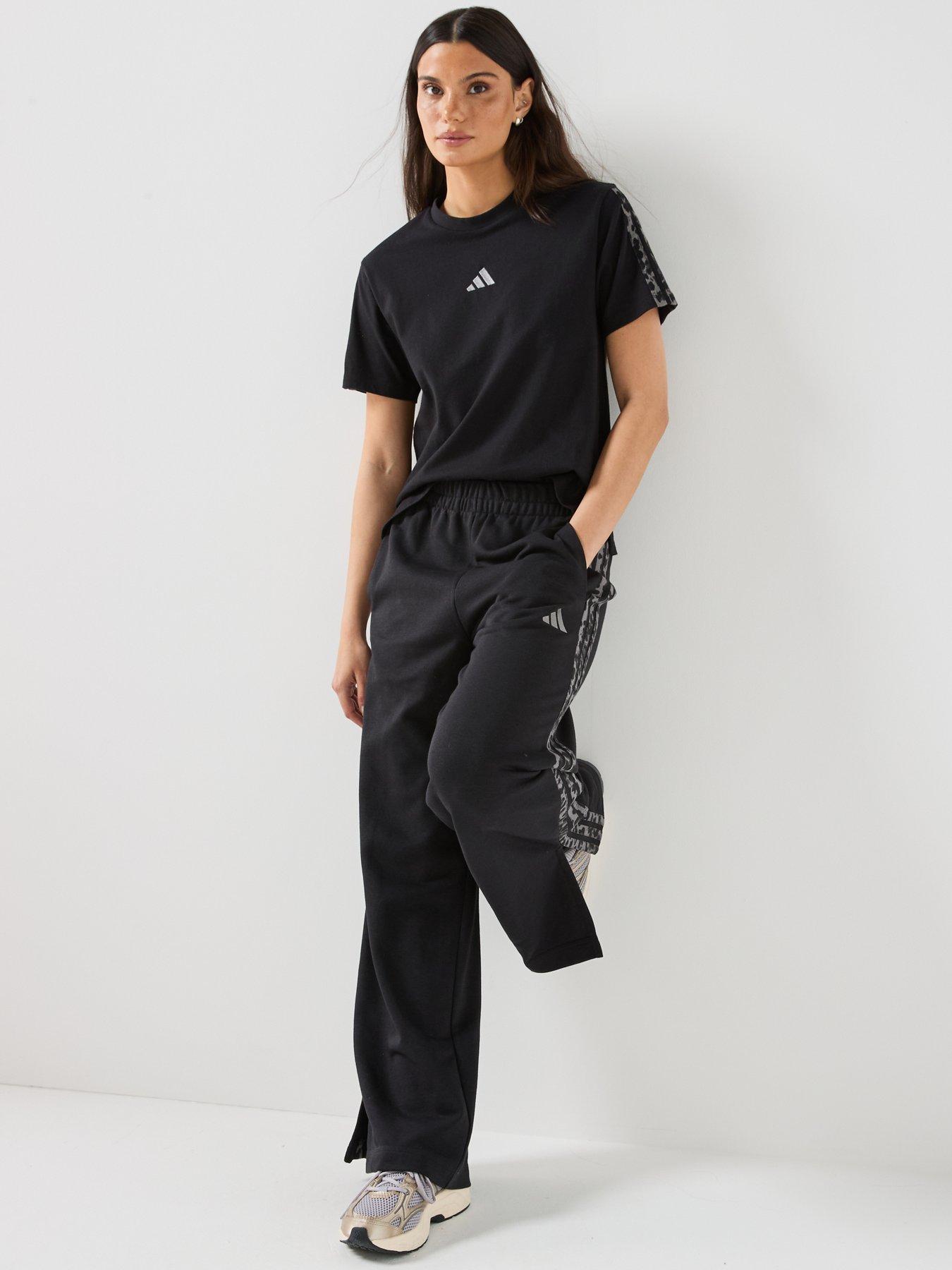Image 3 of 6 of adidas Sportswear Womens Essentials Animal Print 3 Stripe Pants - Black