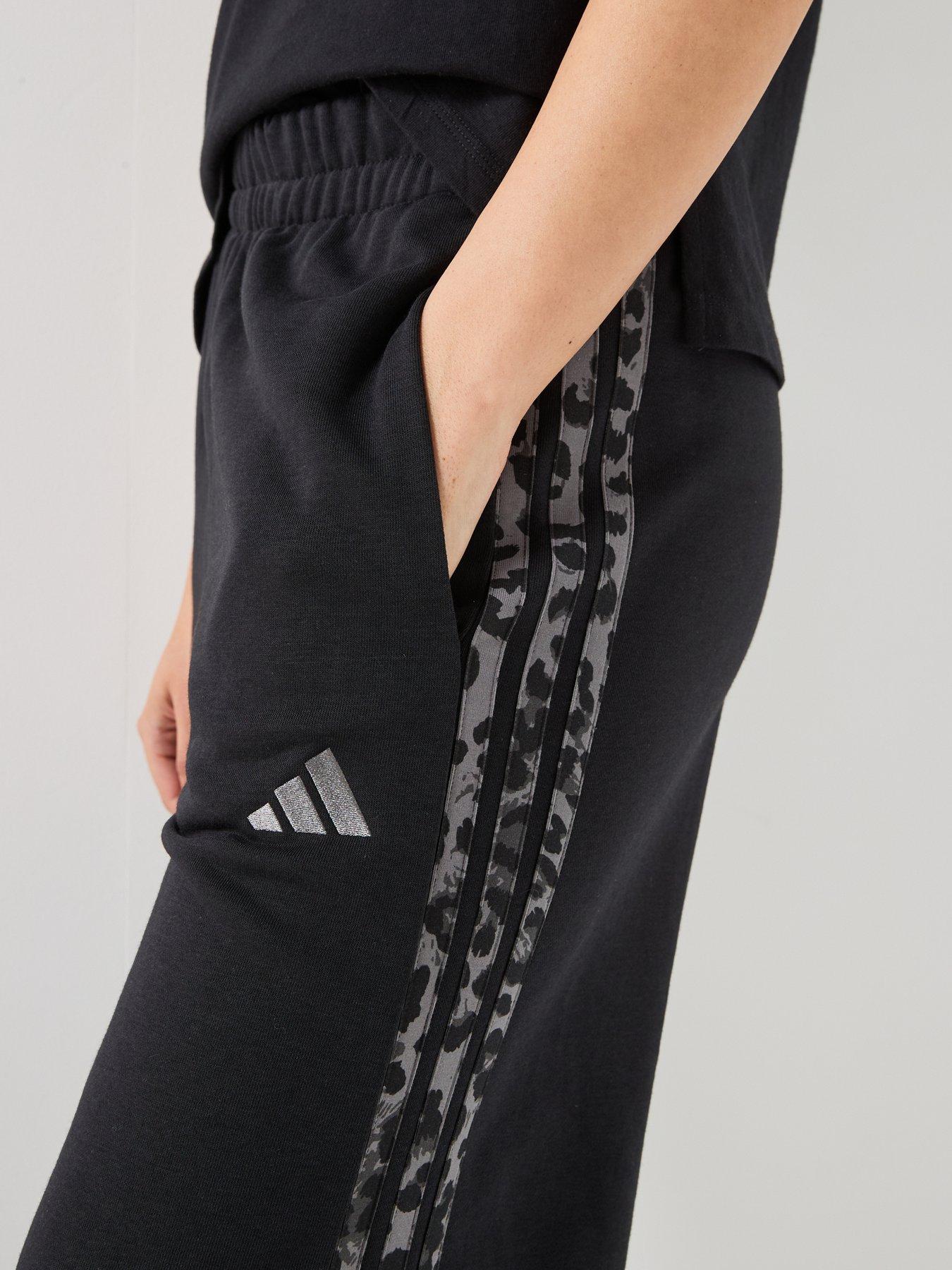 Image 4 of 6 of adidas Sportswear Womens Essentials Animal Print 3 Stripe Pants - Black
