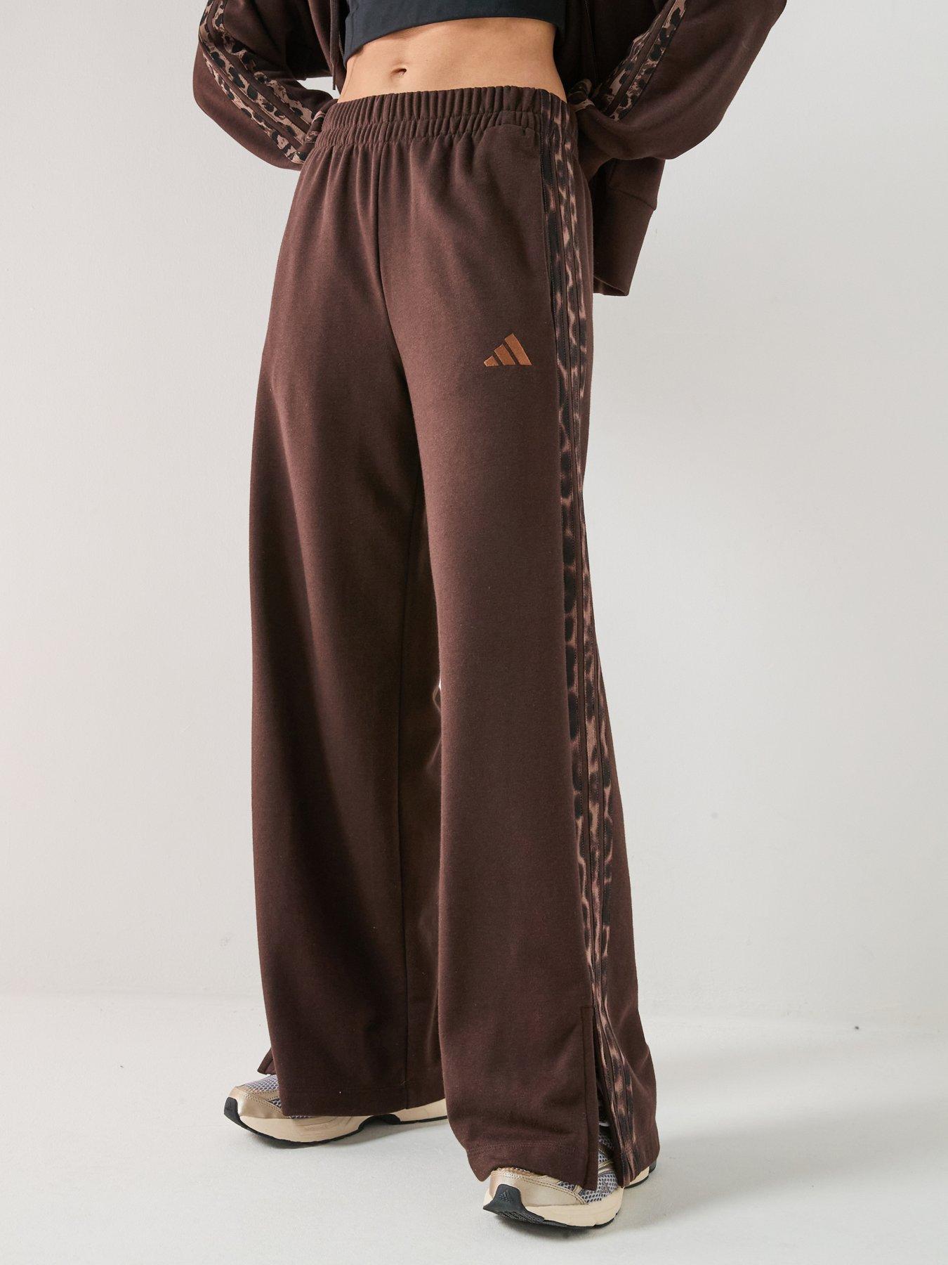 Image 1 of 5 of adidas Sportswear Womens Essentials Animal Print 3 Stripe Pants - Brown